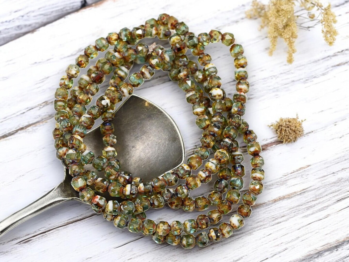 *40* 4mm Blended Green Ivory + Sky Blue Fire Polished Cathedral Beads