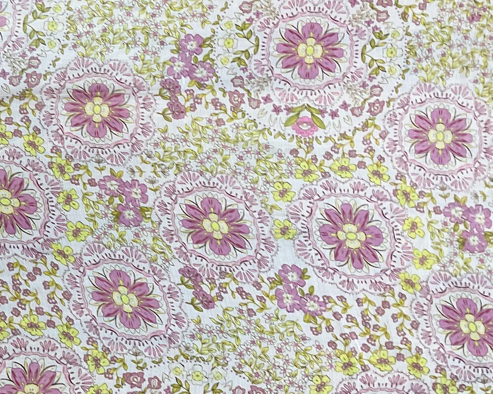 Ivory-Green-Multi Poly Floral Printed Crinkle Yoryu Chiffon Woven Fabric By the Yard