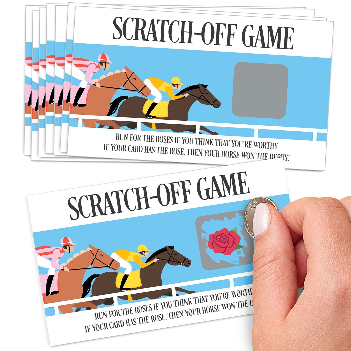 Big Dot of Happiness Derby Horse Race Scratch-Off Cards Game, Derby Day Party Activity for Kentucky Horse Racing Decor Track-Themed Scratchers - 22 Ct