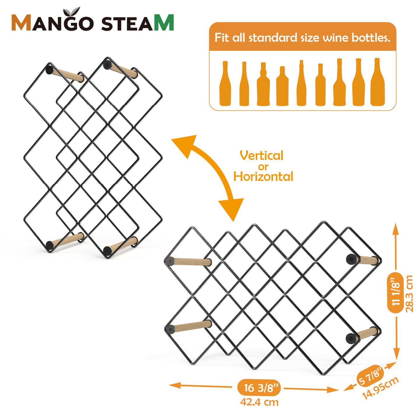 Mango Steam Modern Geometric 10-Bottle Wood & Metal Wine Rack