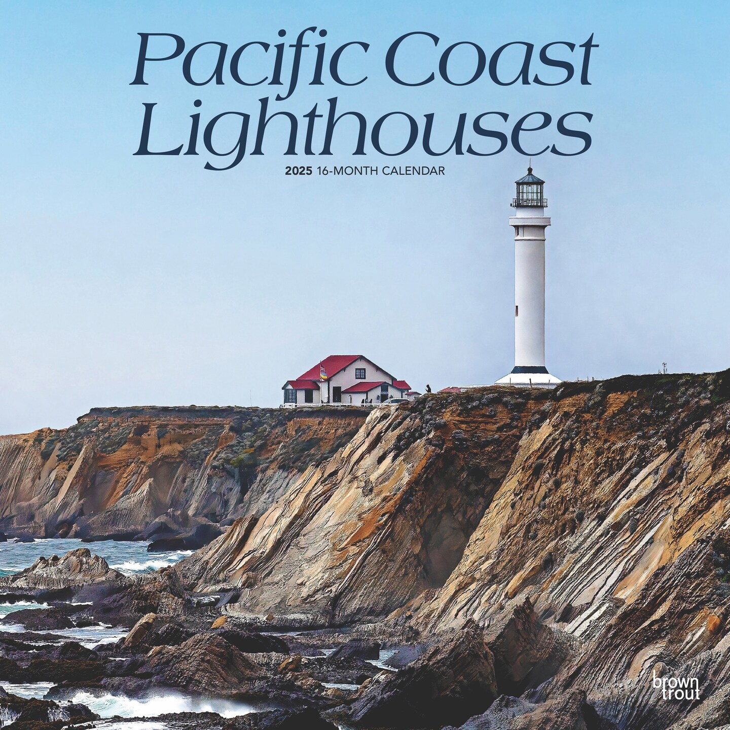 Pacific Coast Lighthouses | 2025 12 x 24 Inch Monthly Square Wall Calendar | Plastic-Free | BrownTrout | USA United States of America West Coast Scenic Nature