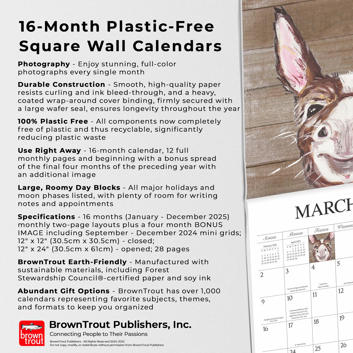 Barnyard Friends | 2025 12 x 24 Inch Monthly Square Wall Calendar | Featuring the Artwork of Molly Strong | Plastic-Free | Hopper Studios | Rural Country Art