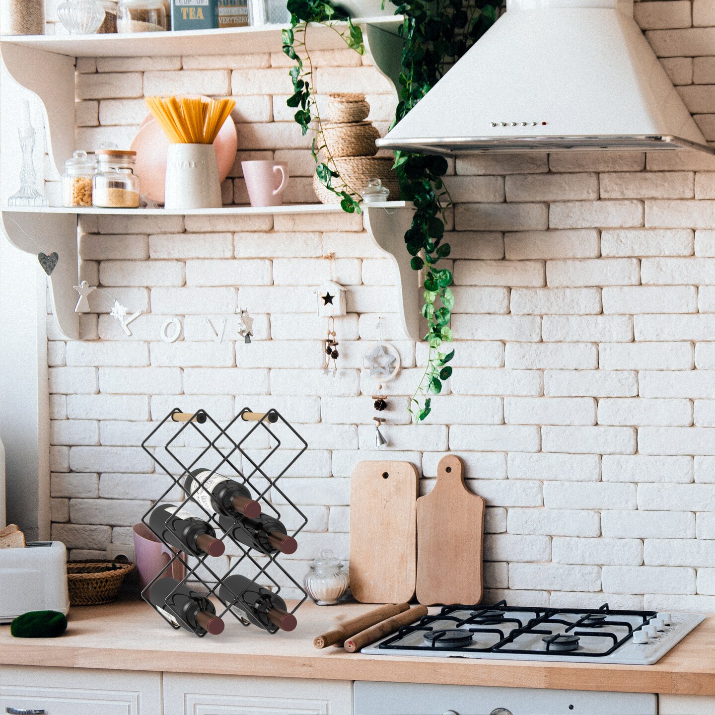 Mango Steam Modern Geometric 10-Bottle Wood & Metal Wine Rack