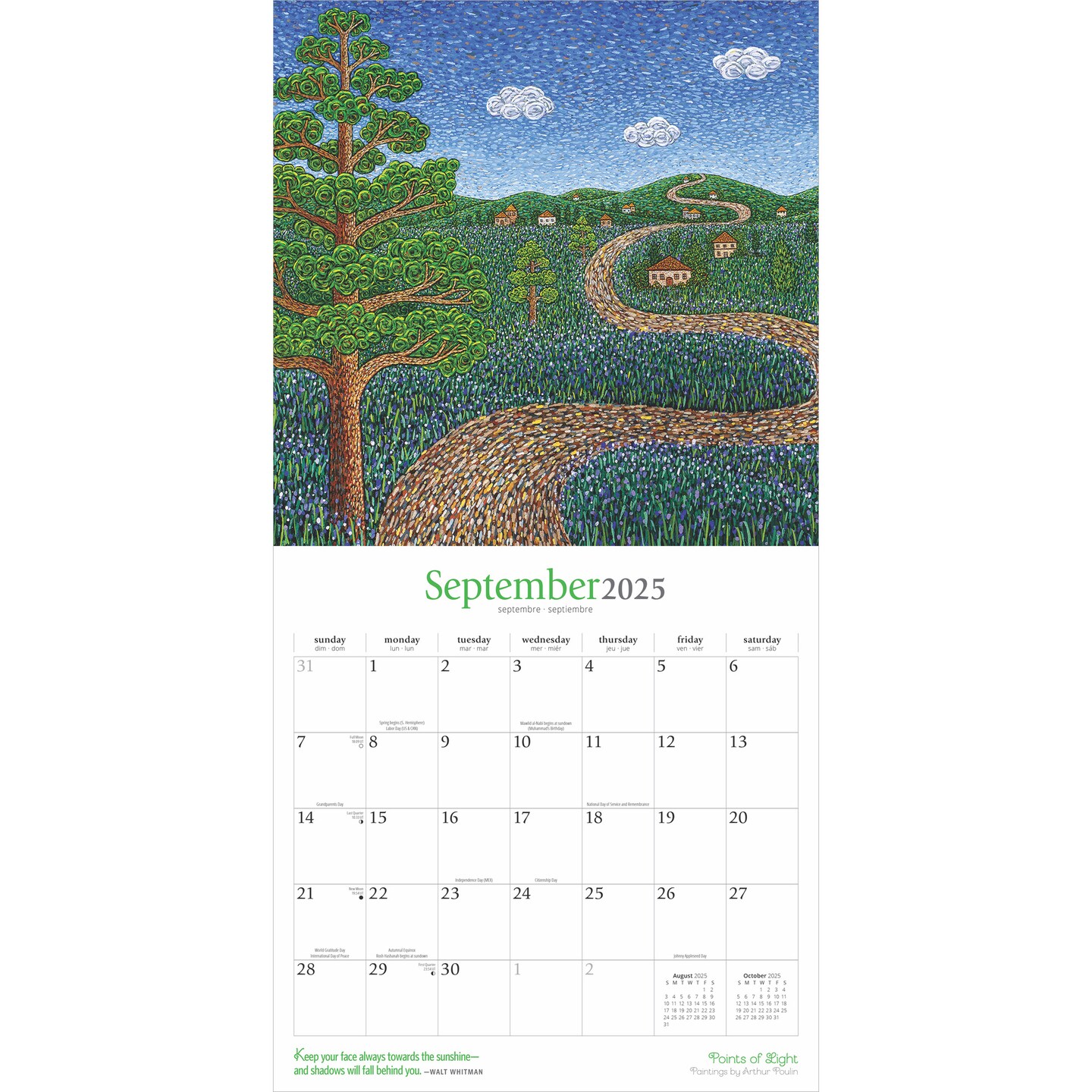Points of Light | 2025 12 x 24 Inch Monthly Square Wall Calendar | Featuring the Artwork of Arthur Poulin | Plastic-Free | Brush Dance | Paintings Impressionism