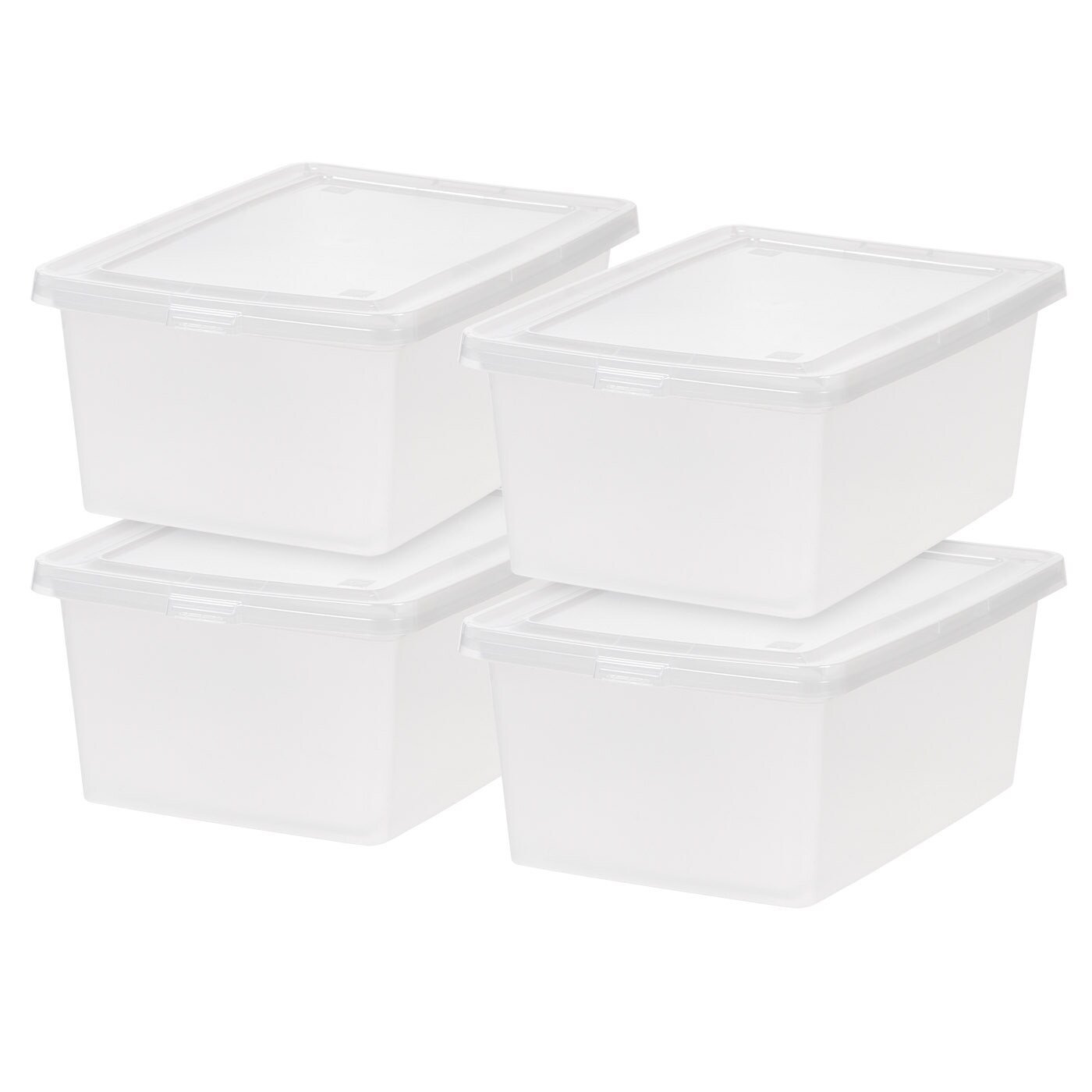 IRIS USA 15 Qt Clear Storage Box, Plastic Stackable Bin with Lid, 4 Pack, Containers to Organize Shoes and Closet Shelves, Classroom Organization Teacher Tools, Game Storage