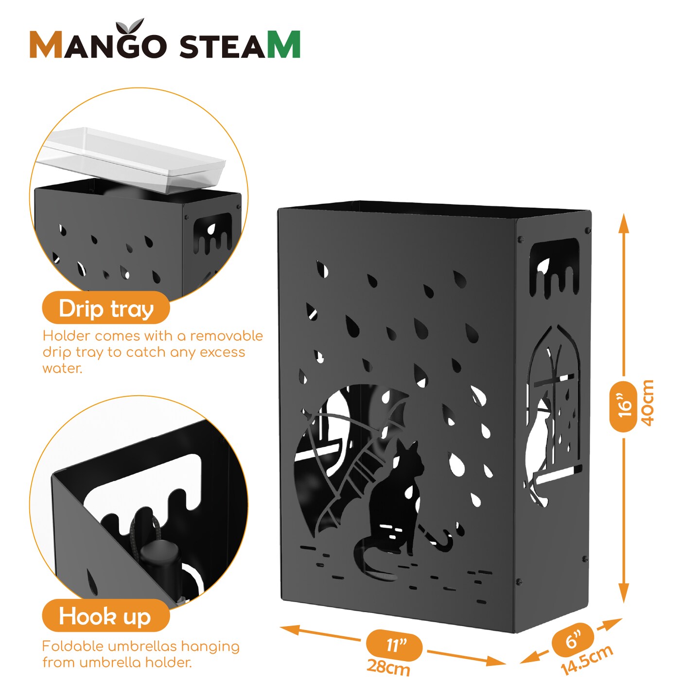 Mango Steam Raining Cast Umbrella Holder Stand, Black