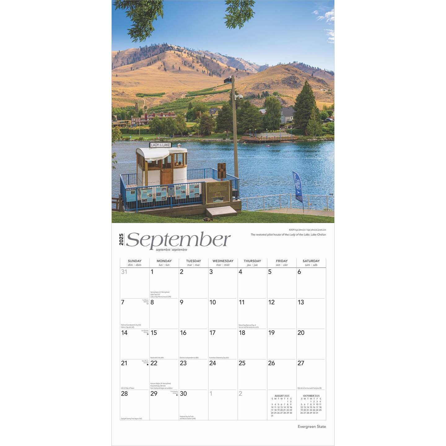 Evergreen State | Washington Places | 2025 12 x 24 Inch Monthly Square Wall Calendar | Plastic-Free | BrownTrout | USA United States of America Pacific West Coast State Nature