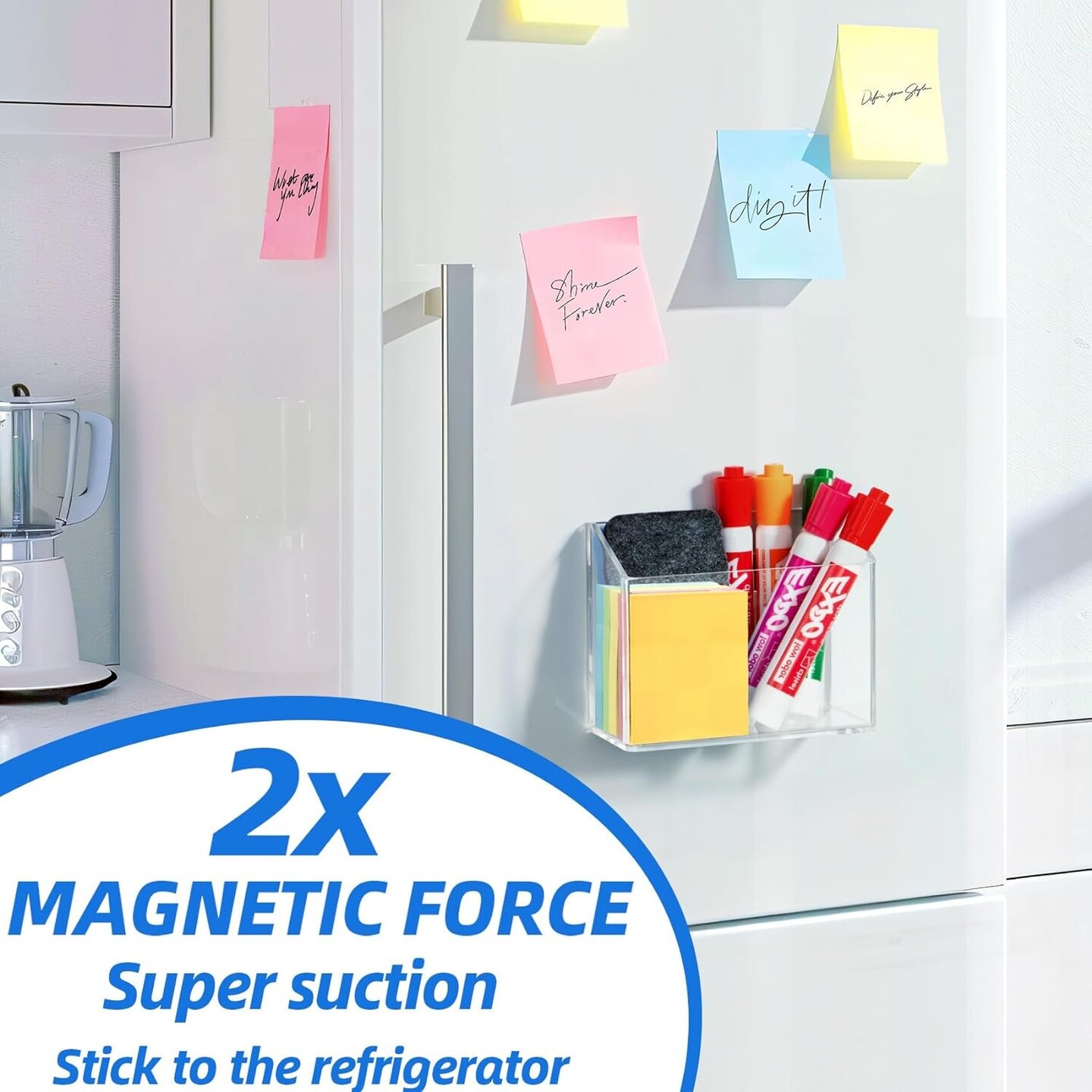 Magnetic Glass Whiteboard Accessory Holder for Markers, Pens, Pencils - Fridge, Lockers, Whiteboards - Transparent, 1 Pack