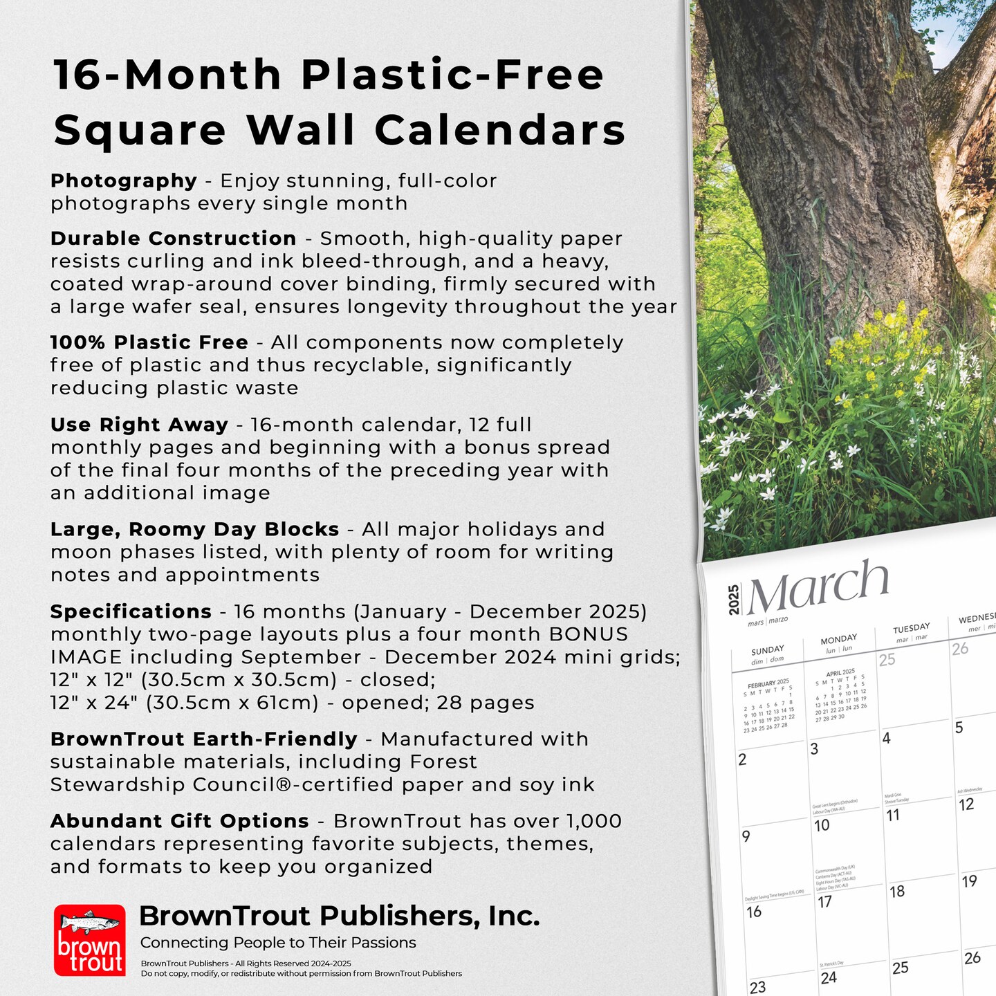 Pennsylvania Wild &#x26; Scenic | 2025 12 x 24 Inch Monthly Square Wall Calendar | Plastic-Free | BrownTrout | USA United States of America Northeast State Nature