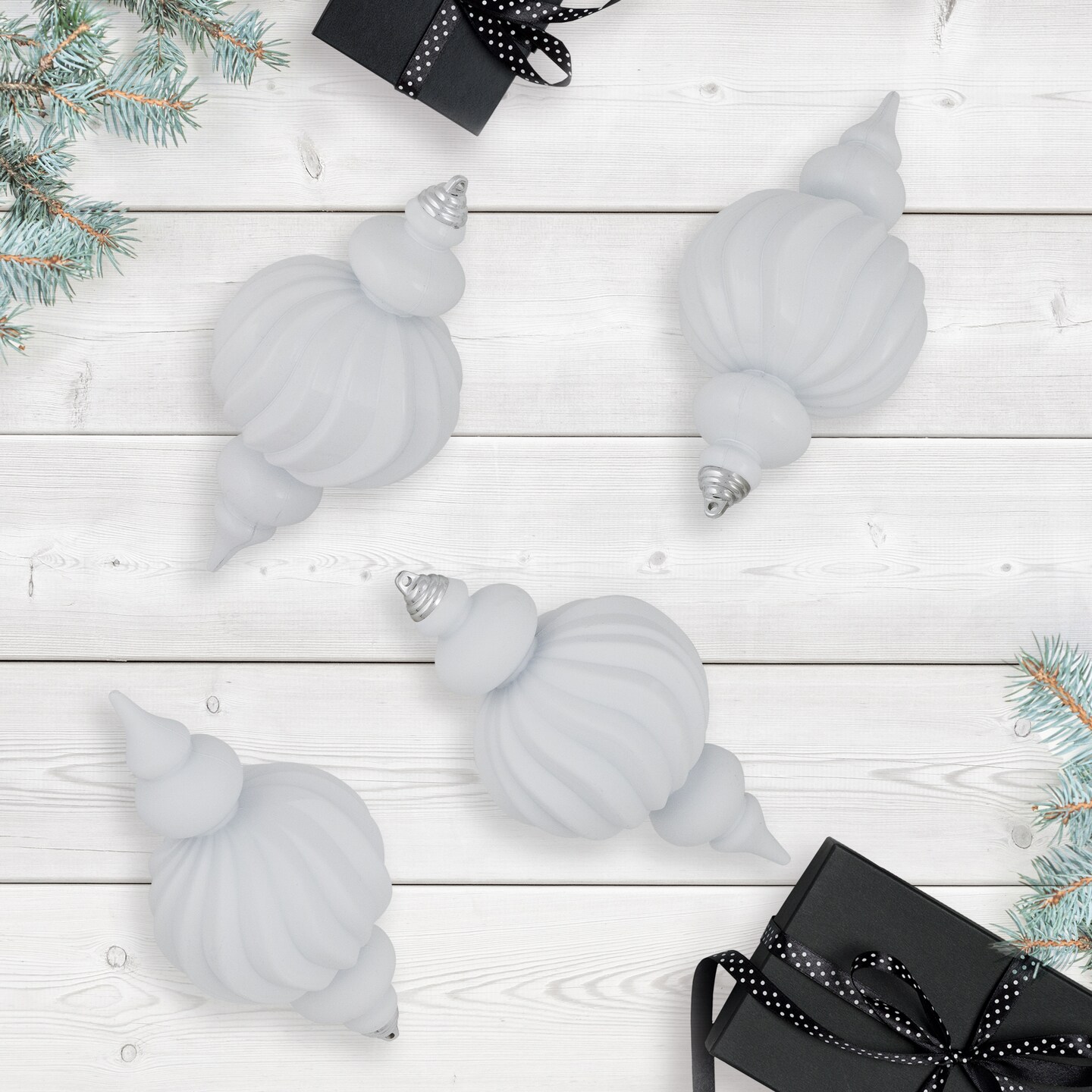 Northlight Commercial Size Shatterproof Finial Christmas Ornaments - 10" - White - Set of 4