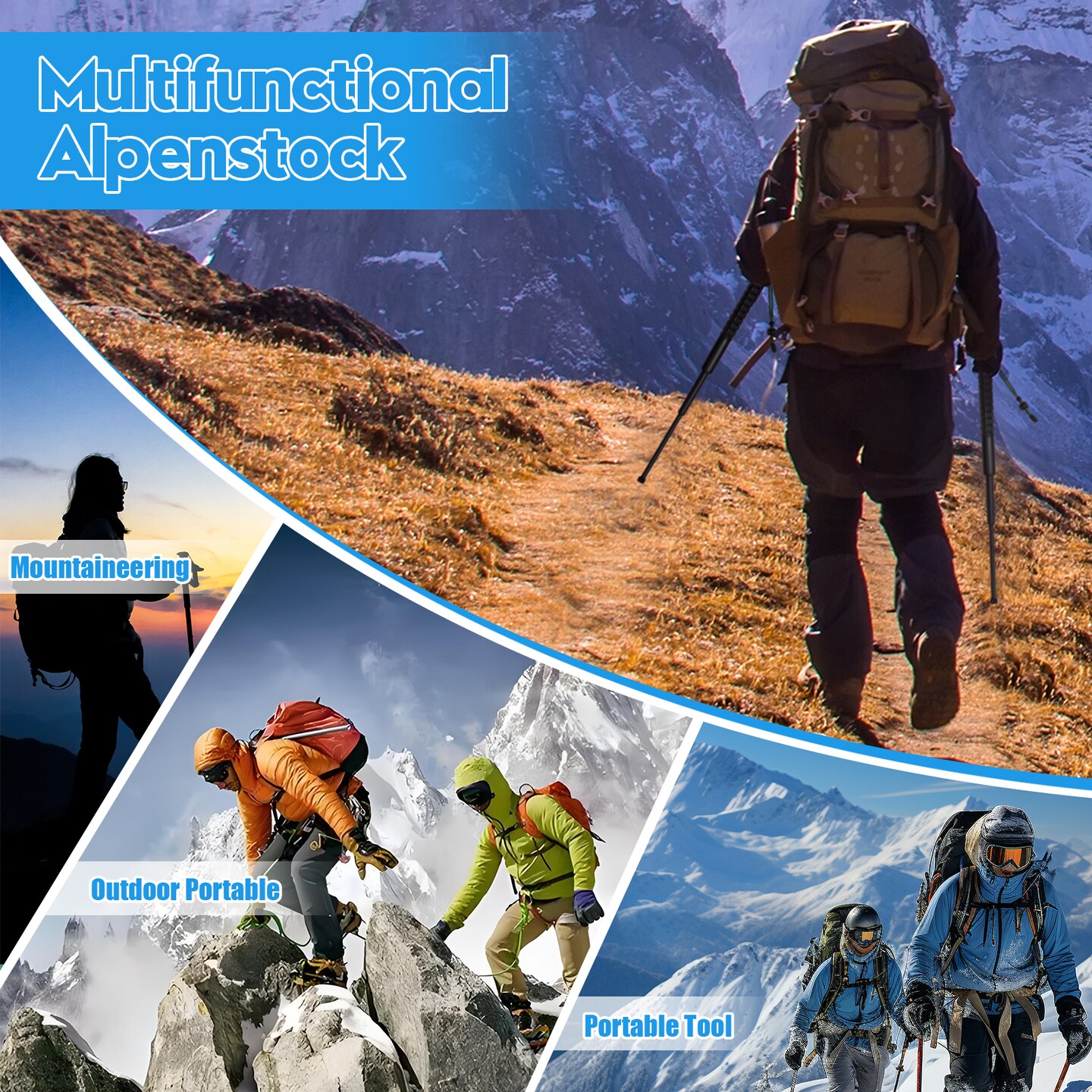26&#x22; Metal Hiking Trekking Poles, Collapsible, Lightweight, Anti Shock, Hiking or Walking Sticks, Adjustable Hiking Pole for Men and Women