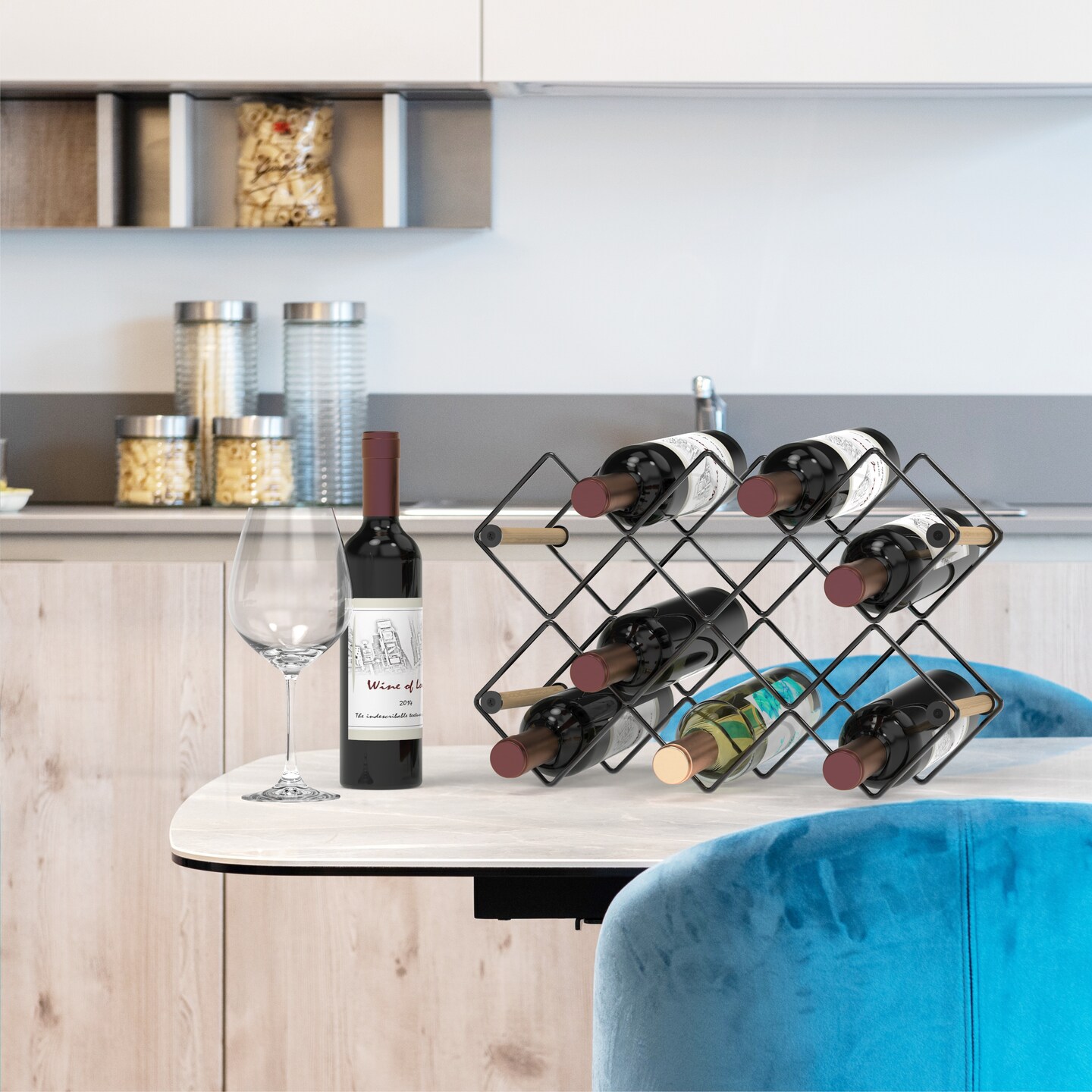 Mango Steam Modern Geometric 10-Bottle Wood &#x26; Metal Wine Rack