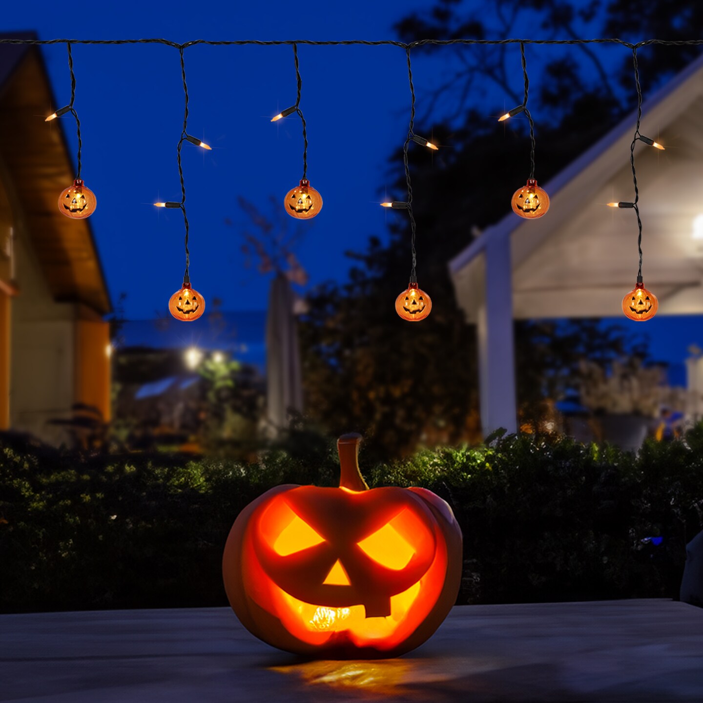 Northlight LED Lighted Pumpkin Halloween Curtain Icicle Lights - Orange - 5.25&#x27; Black Wire - 25ct