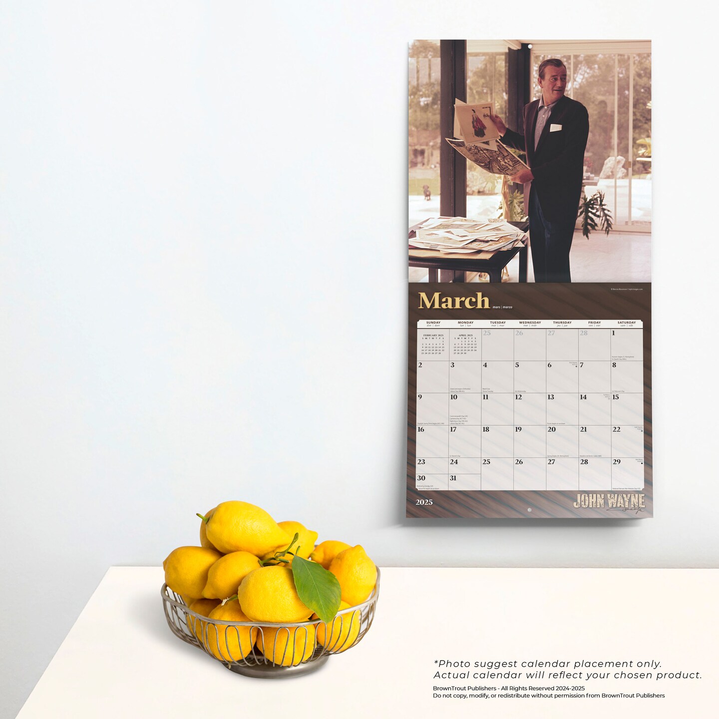 John Wayne OFFICIAL | 2025 12 x 24 Inch Monthly Square Wall Calendar | Foil Stamped Cover | Plastic-Free | BrownTrout | USA American Actor Celebrity Duke