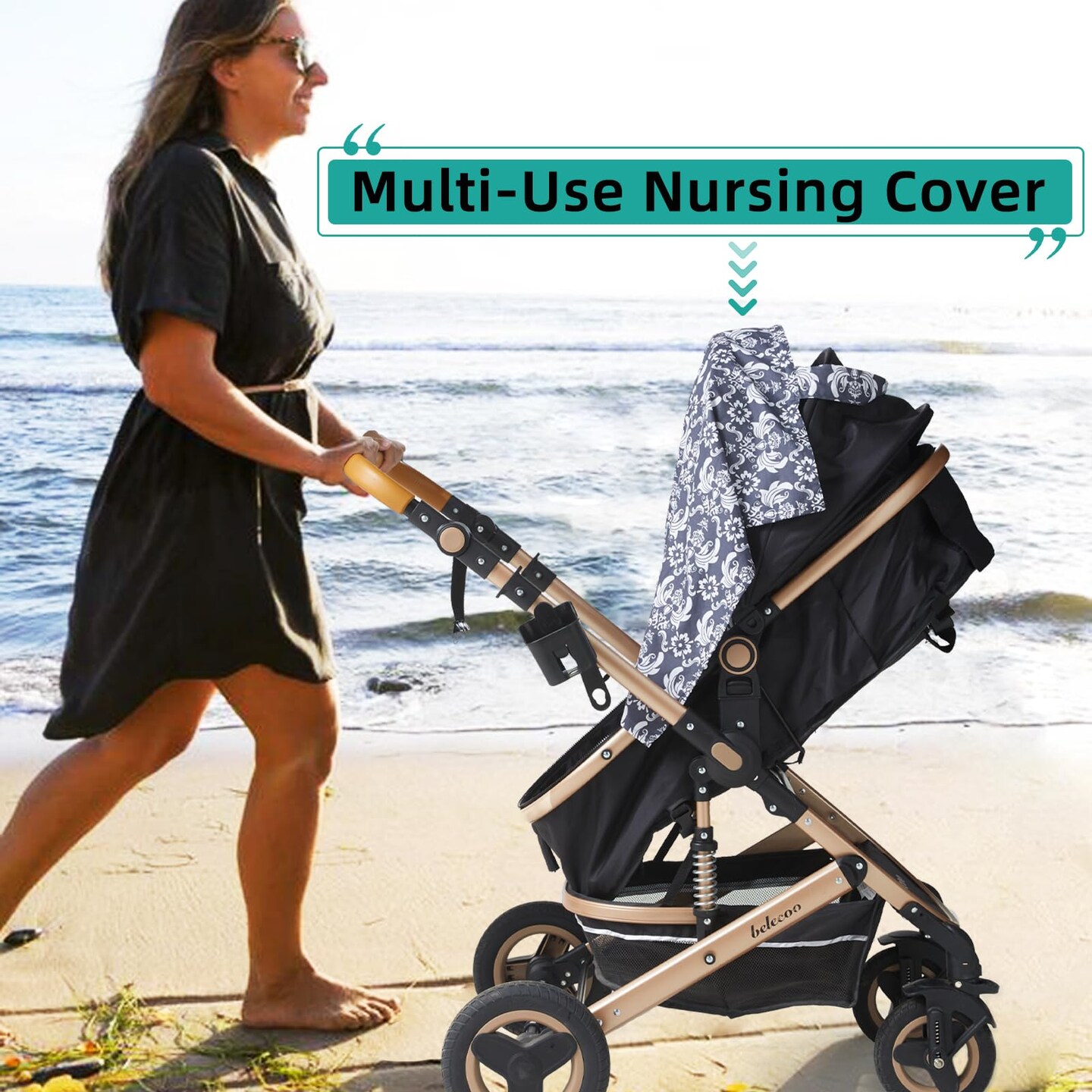 Nursing Cover for Mom Breastfeeding, Baby Privacy Nursing Covers Up Breathable Cotton with Ajustable Hoop for Mother (Grey)