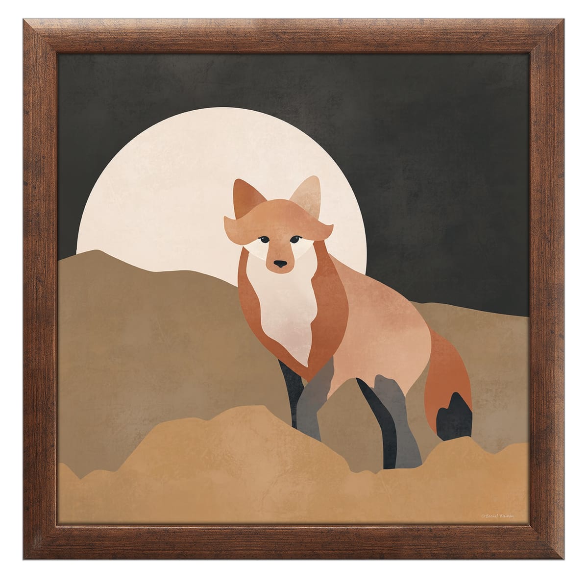 12" x 12" Mod Boho Fox Framed Wall Art, Contemporary Nature and Animal Home Décor, Glass Facing and Hanging Hardware Included