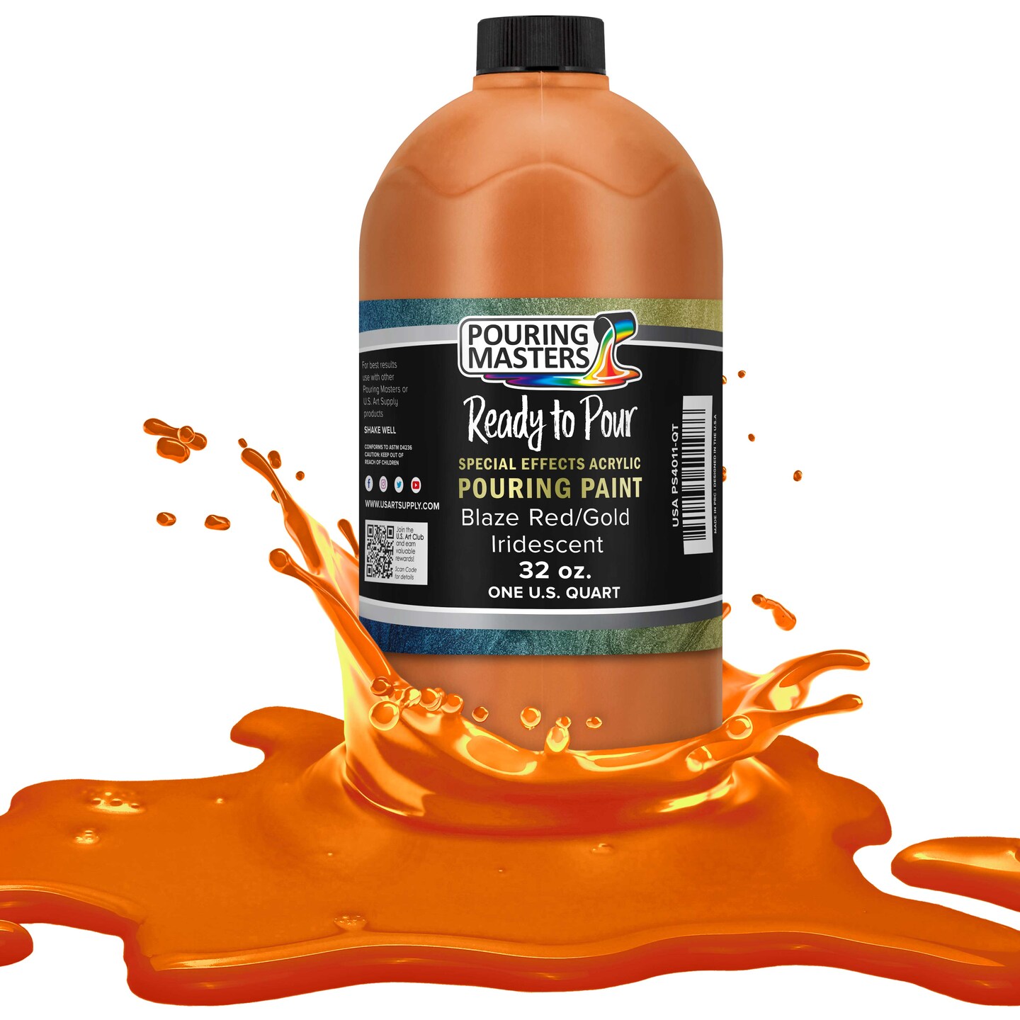 Pouring Masters Blaze Red/Gold Iridescent Special Effectsr Acrylic Pouring Paint - Premium 32-Ounce Pre-Mixed Fluid Acrylic Paint - Fluid Art Supplies for Canvas, Wood, Paper, Tile & Rocks