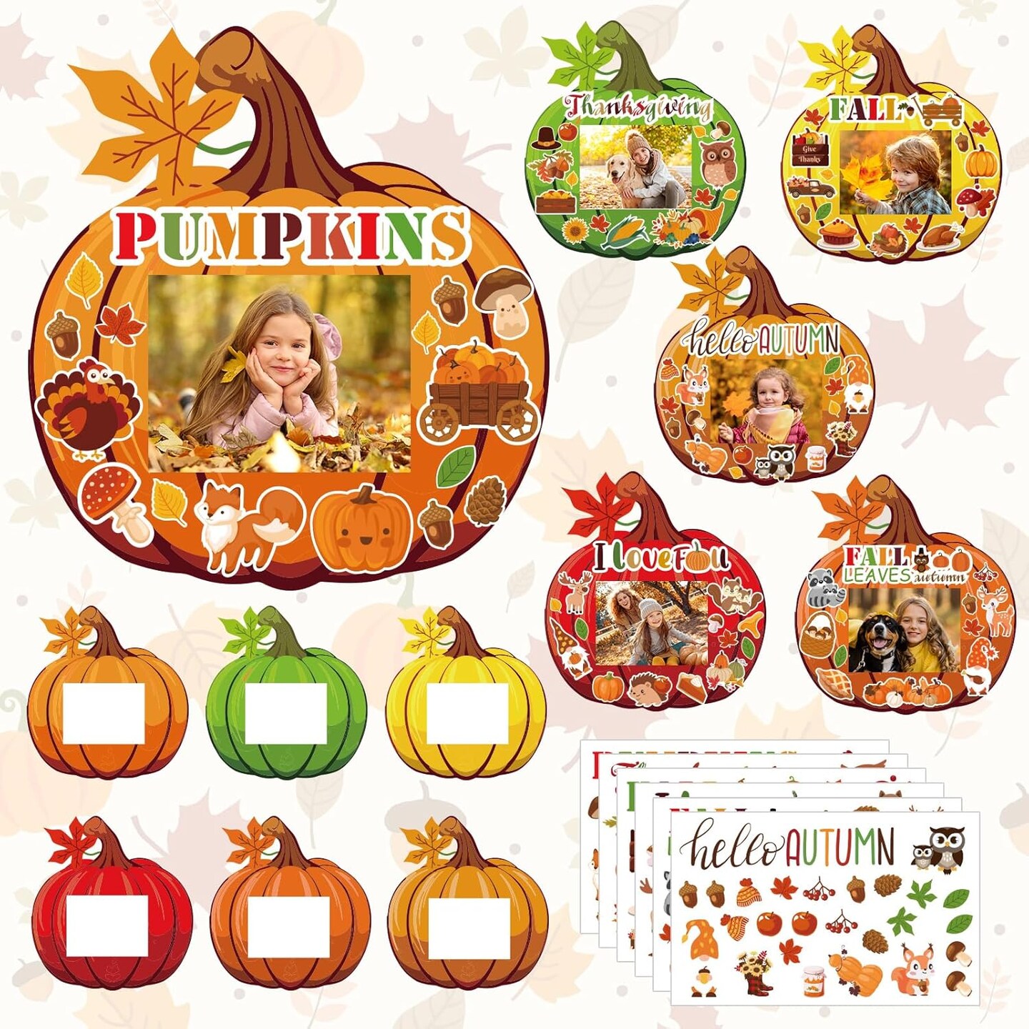 36 Pack Fall DIY Pumpkin Photo Frame Craft Kit – 6.8 x 6.3 Inch Autumn Picture Frame Ornaments with Stickers for Thanksgiving, Halloween, Classroom Activities & Family Crafts