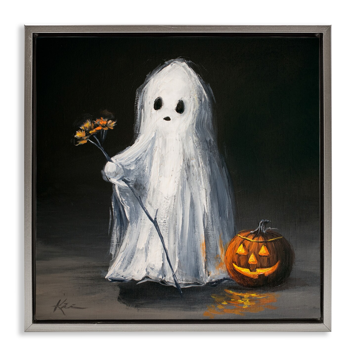 Stupell Industries Vintage Halloween Ghost & Pumpkin Floating