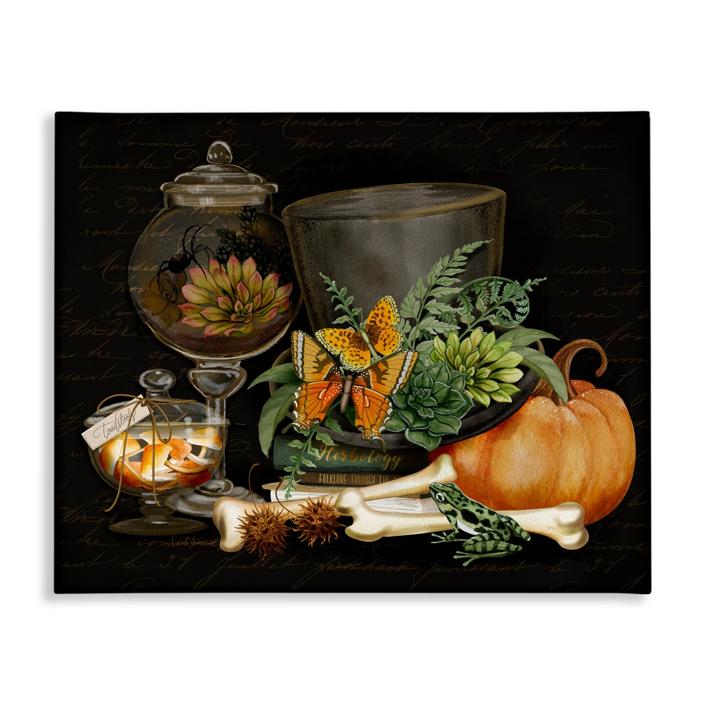 Stupell Industries Dark Academia Bookstack & Motif Canvas, design by Nicole Tamarin