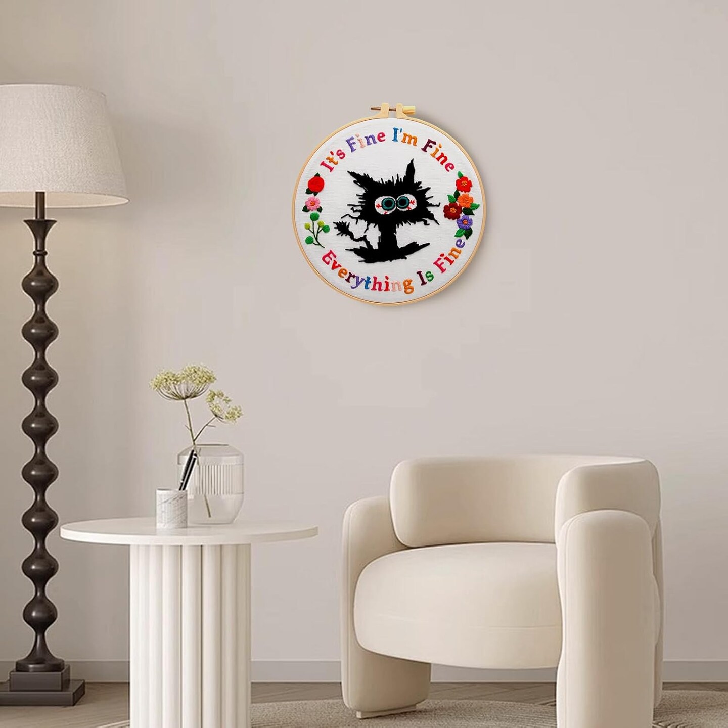Cute Cat Embroidery Kits for Beginners, Adults Starter Cross Stitch Kit with Funny Animal Pattern