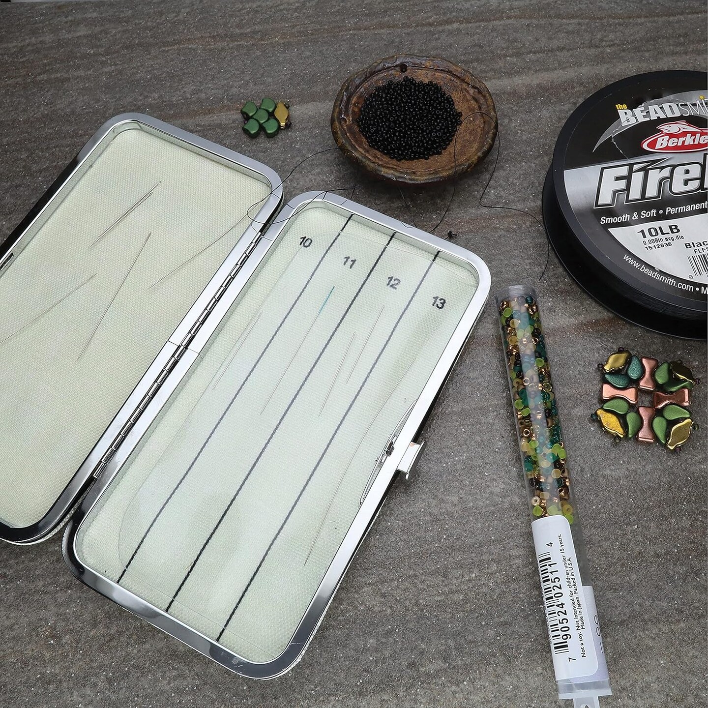 The Beadsmith Two Sided Magnetic Needle Case – Basic Elements – 6.25” x 3.25” x .75”, Snap Closure, One Side Printed with Needle Sizes – Keep Your Needles Organized and in One Place