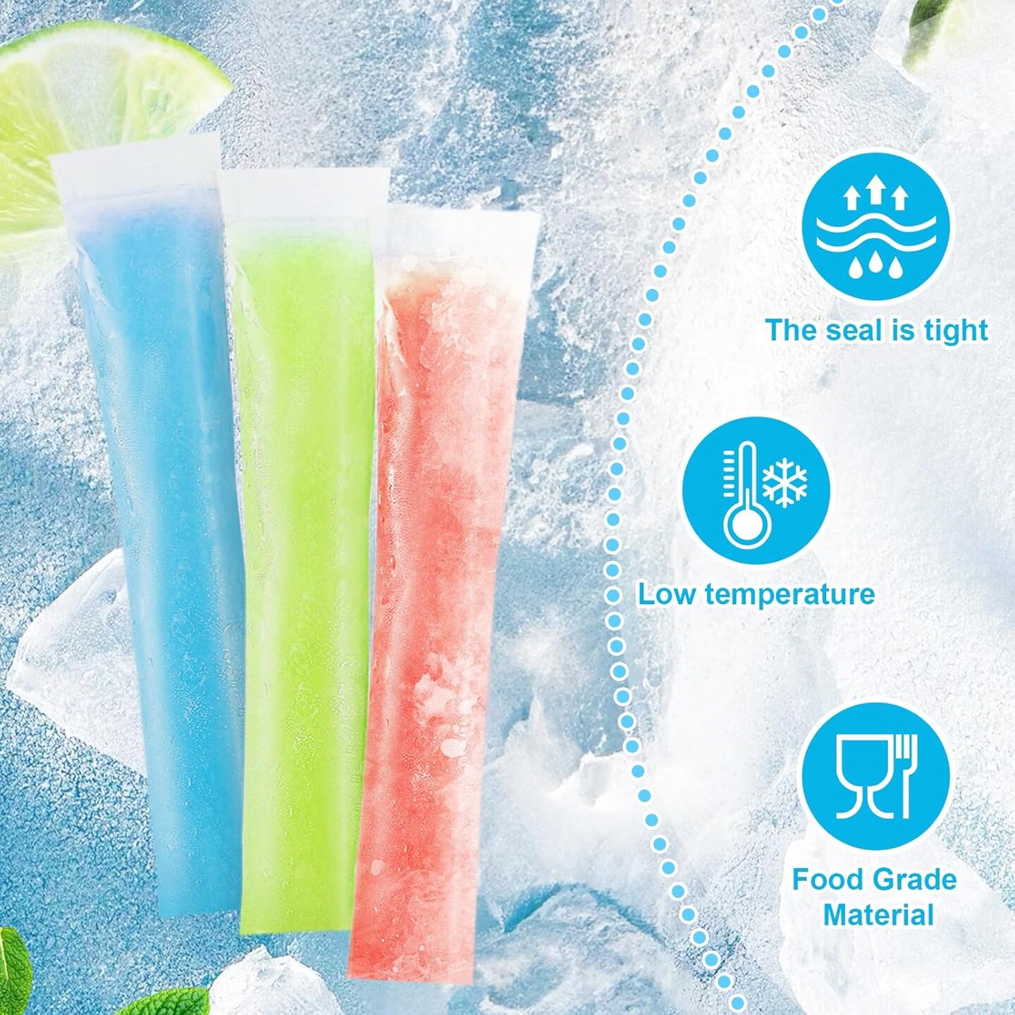 100Pcs Ice Popsicle Mold Bags,Disposable Ice Pop Bags with 1Pc Silicone Funnel,11x2" Popsicle Molds Sealable for DIY Ice Pops,Juice Alcohol Liquor,Fruit Smoothies,Yogurt