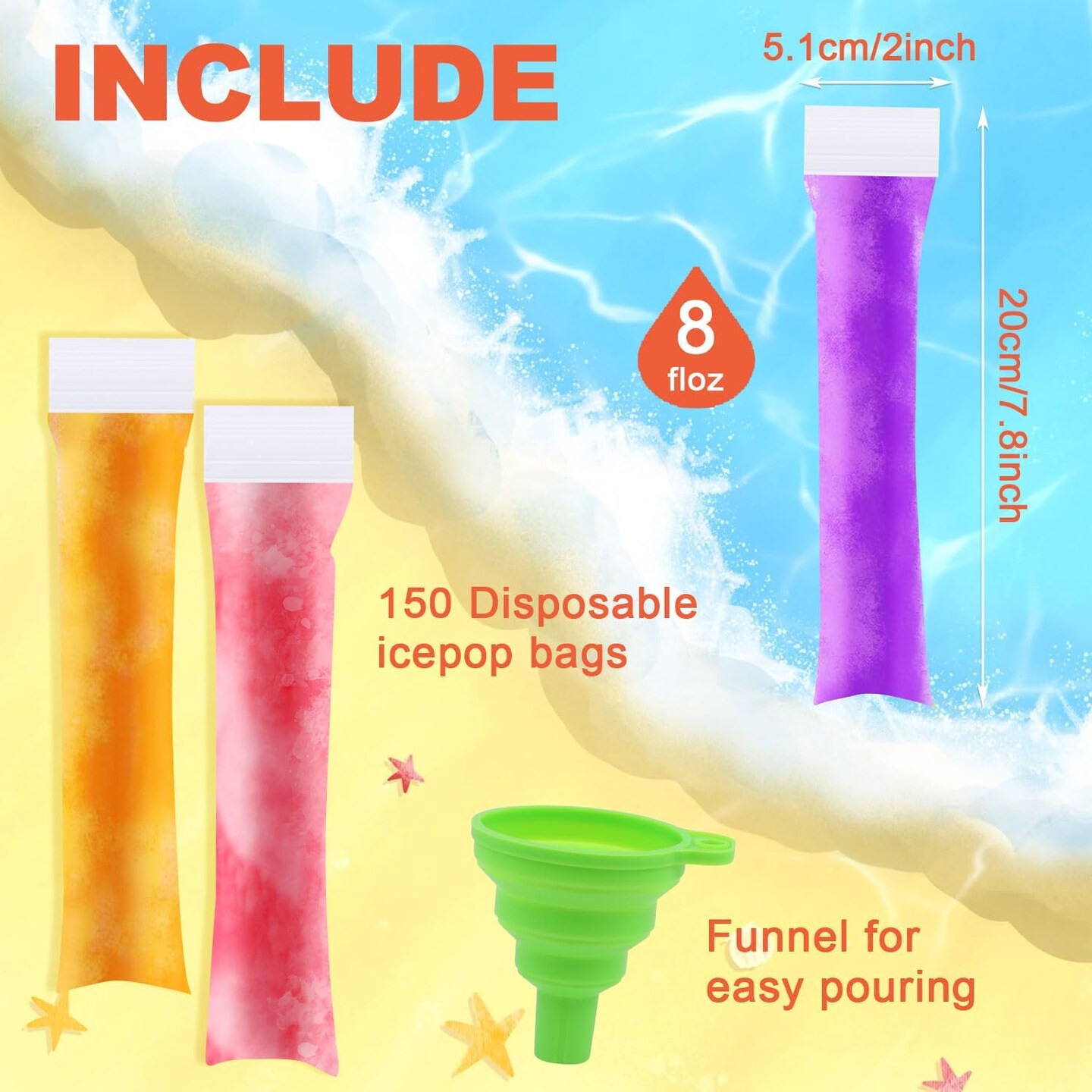 160PCS Disposable Popsicle Bags with Funnel,BPA Free Ice Pop Molds Double Zipper Freezer Tubes Reusable Ice Candy Sticks for DIY Yogurt Juice Smoothies(1.96&#x22;x7.87&#x22;) &#x2013; Family &#x26; Party Snacks