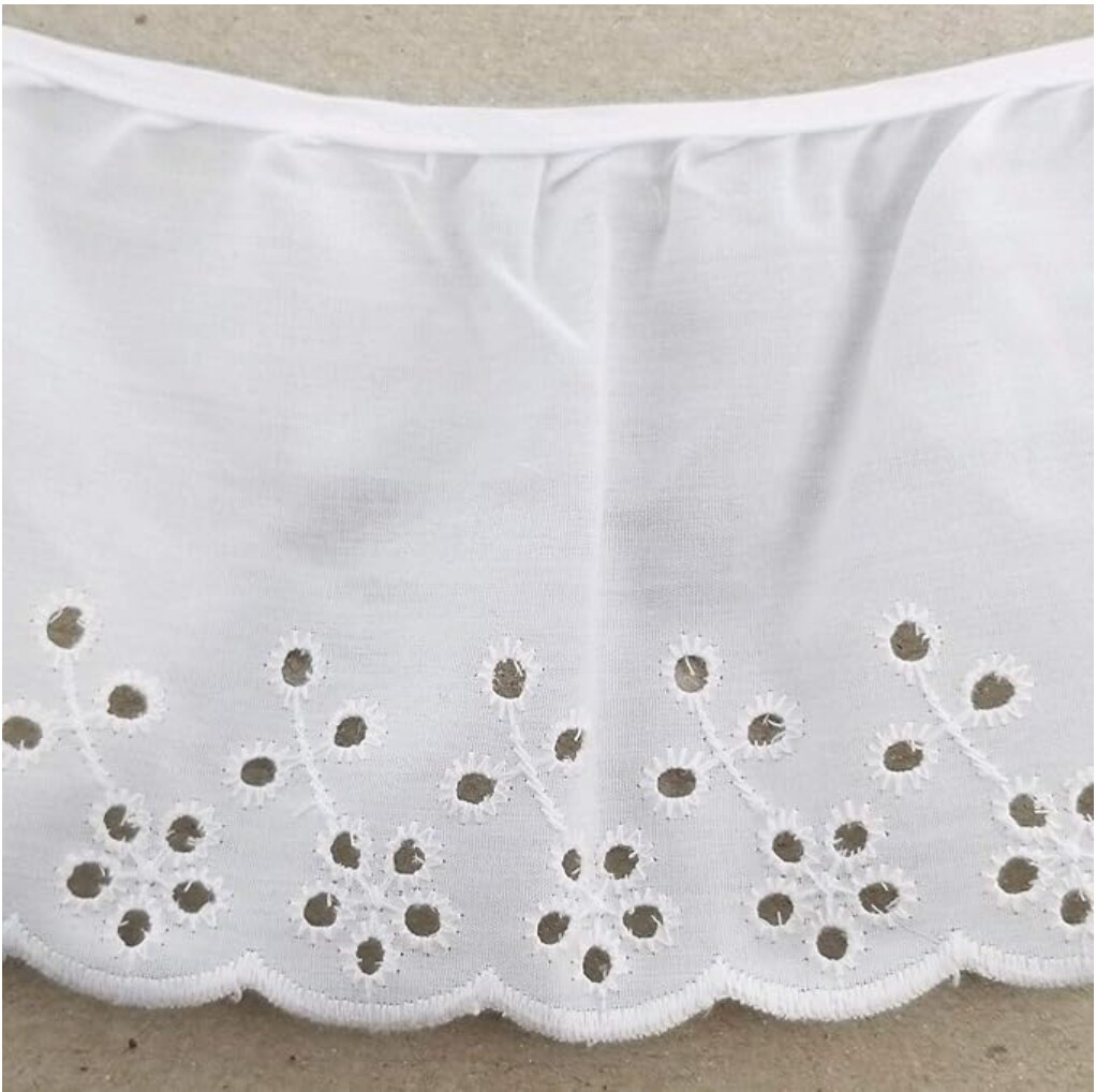 4&#x22; Ruffled Gathered Embroidery Eyelet Trimming - 5 Continuous Yards! (White)