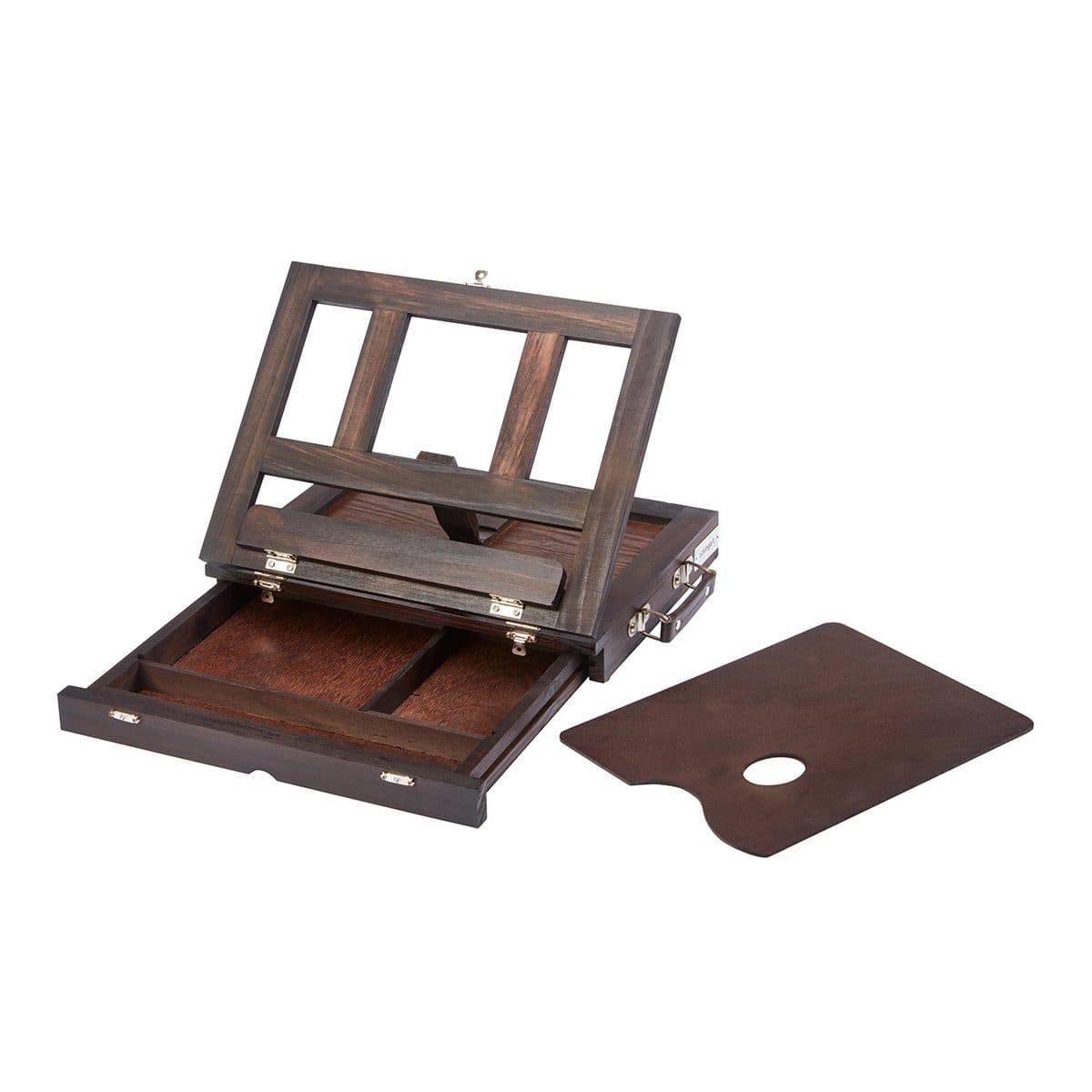 KINGART&#xAE; Studio Wooden Tabletop Desk Easel with Storage Drawer, Wood Paint Palette, Espresso Finish