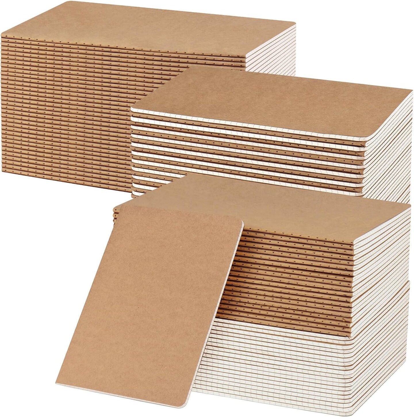 100 Pack A5 Kraft Notebooks Bulk, 8.15x5.5 Inches Graph Paper Journaling Notebooks, Notebooks for Work, Composition Notebooks for School, Journal Notebooks for Office