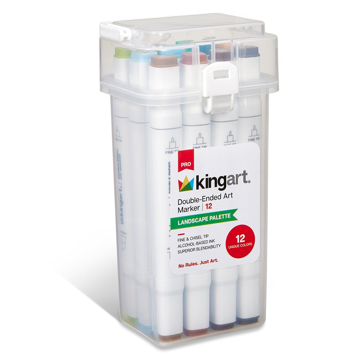 KINGART&#xAE; PRO Double-Ended Art Alcohol Markers, 12 Landscape Palette Colors with Both Fine &#x26; Chisel Tips and Superior Blendability
