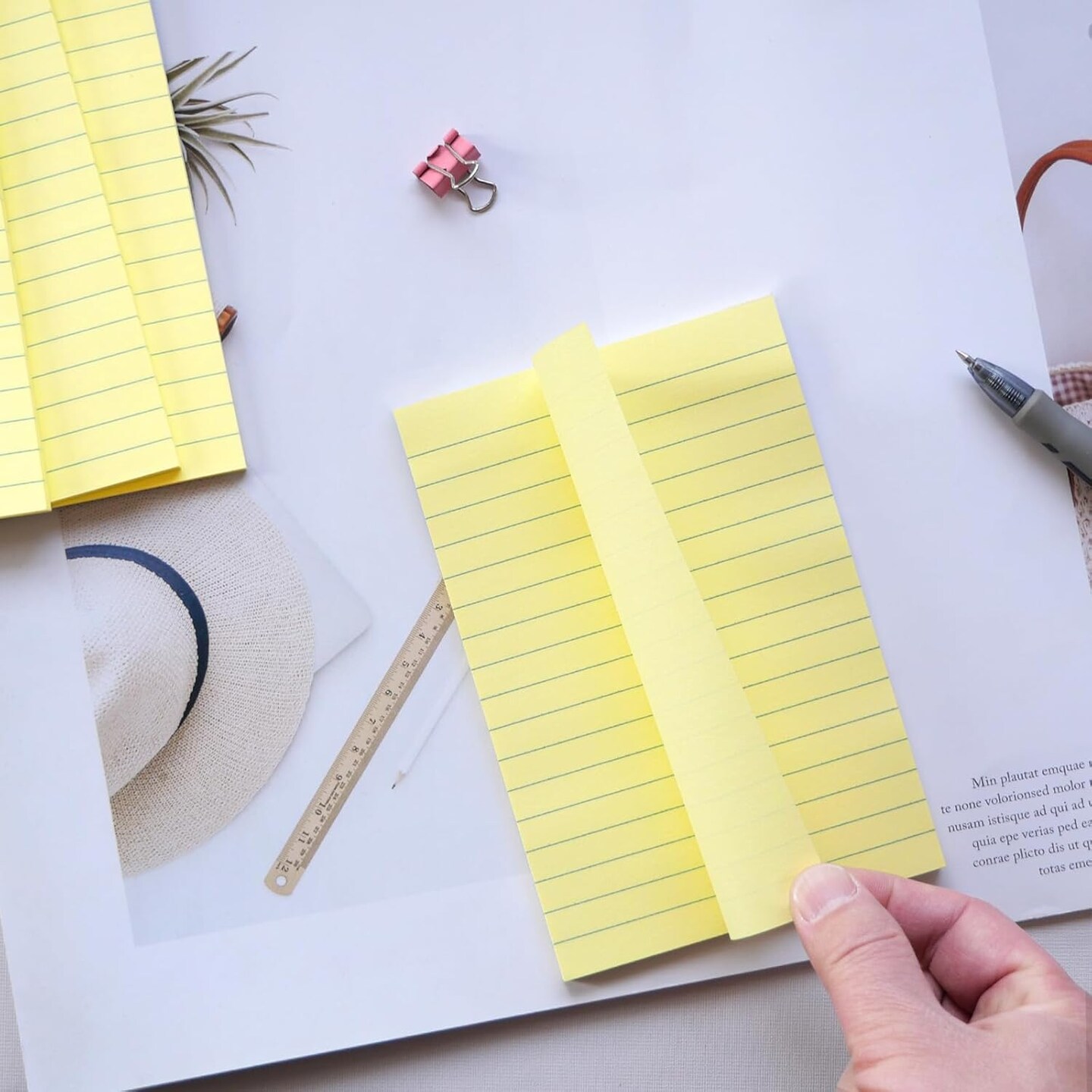 9 Pack Lined Sticky Notes 4X6 in Post Sticky Notes with Lines, Large Ruled Bright Color Super Sticking Power Memo Pads, for Home, Office, School (Yellow)