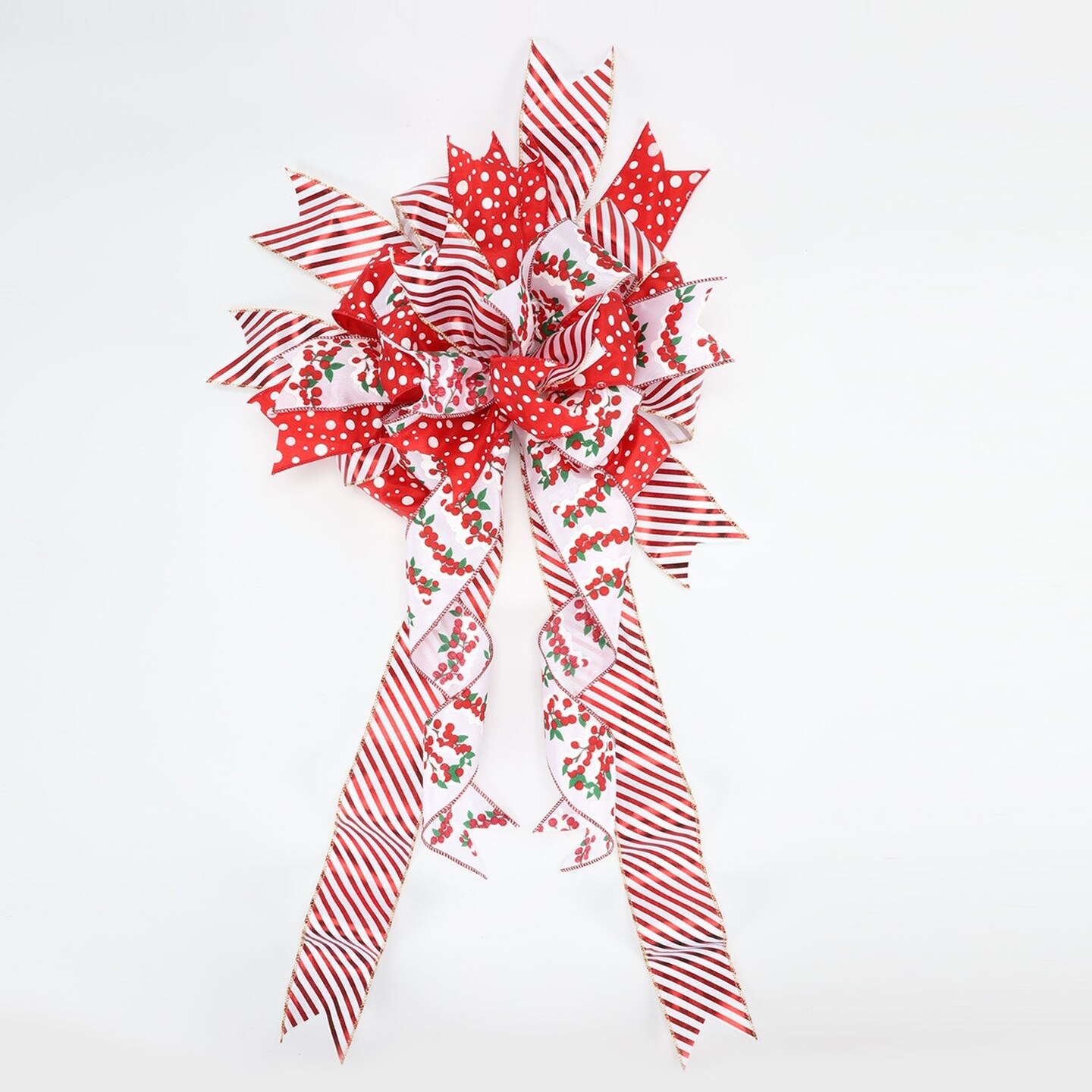 LaRibbons 2 1/2&#x22; Holiday Wired Ribbon | &#x22;Metallic Stripe&#x22; White/Red | 10 Yard Roll