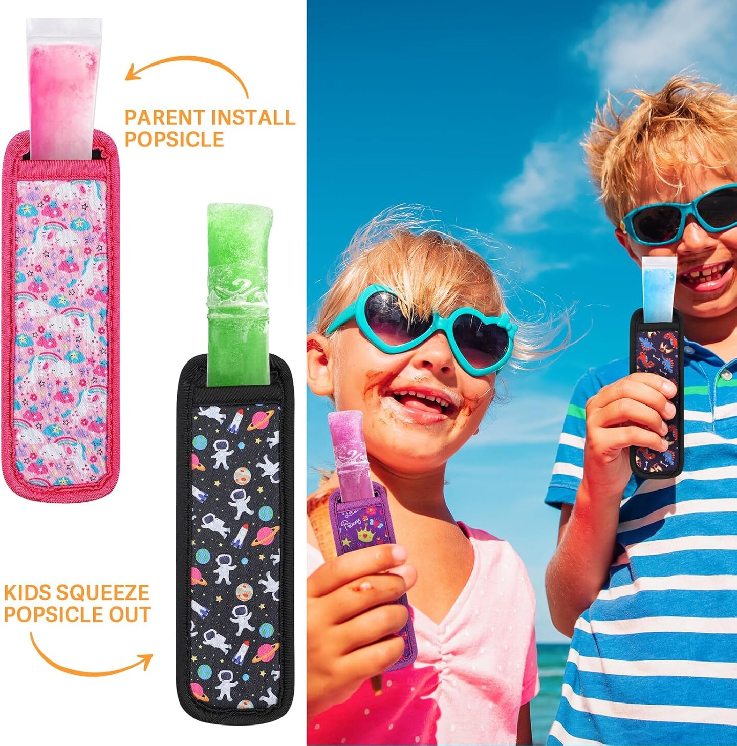 50-Pack Freezer Pop Bags Set – Disposable Ice Popsicle Molds with 2 Popsicle Holders for Kids, Zip-Seal Bags for Healthy Snacks, Yogurt Tubes, Juice, and Fruit Smoothie Popsicles