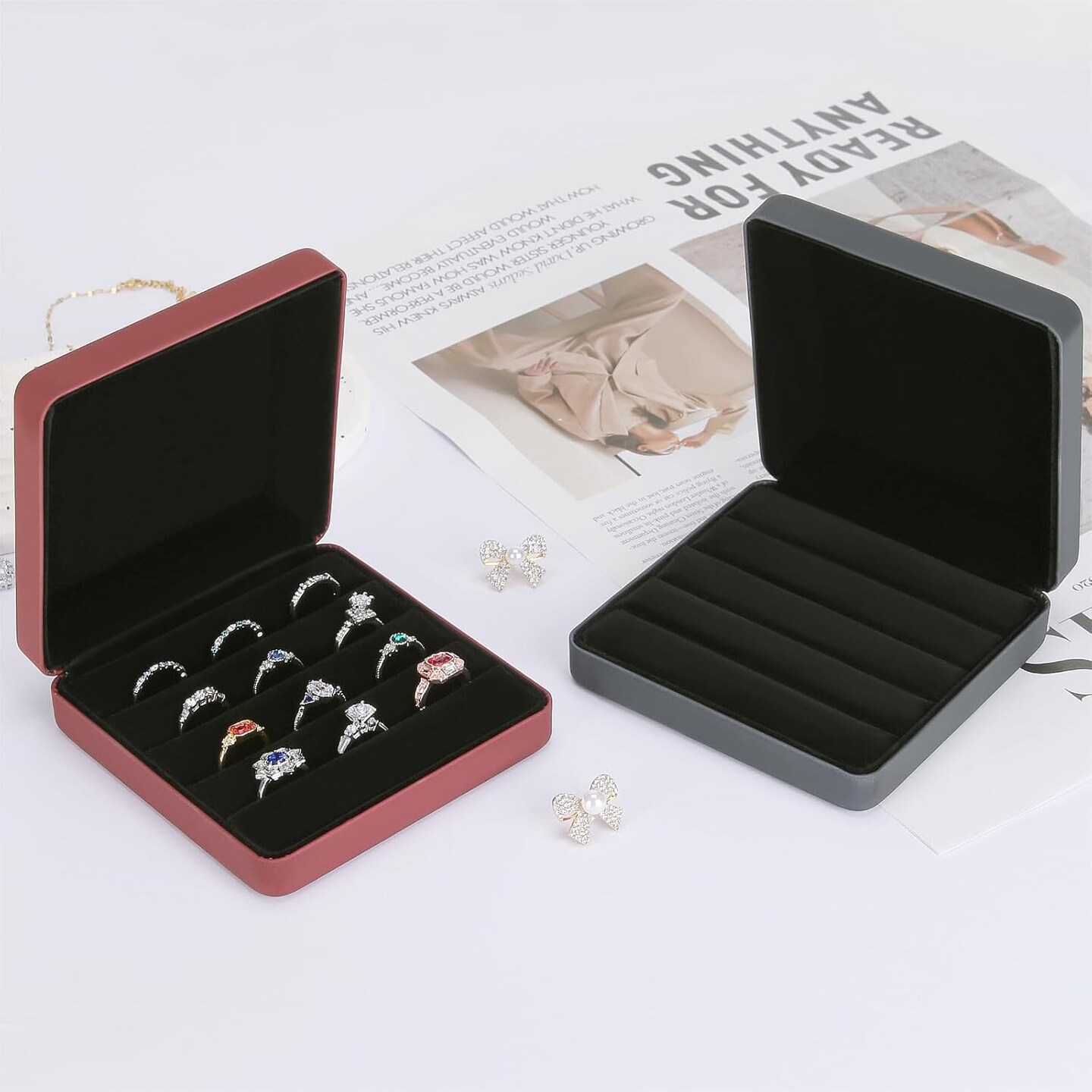 Ring Storage Organizer Box for Multiple Rings, Travel Portable Jewelry Ring Stud Earring Case