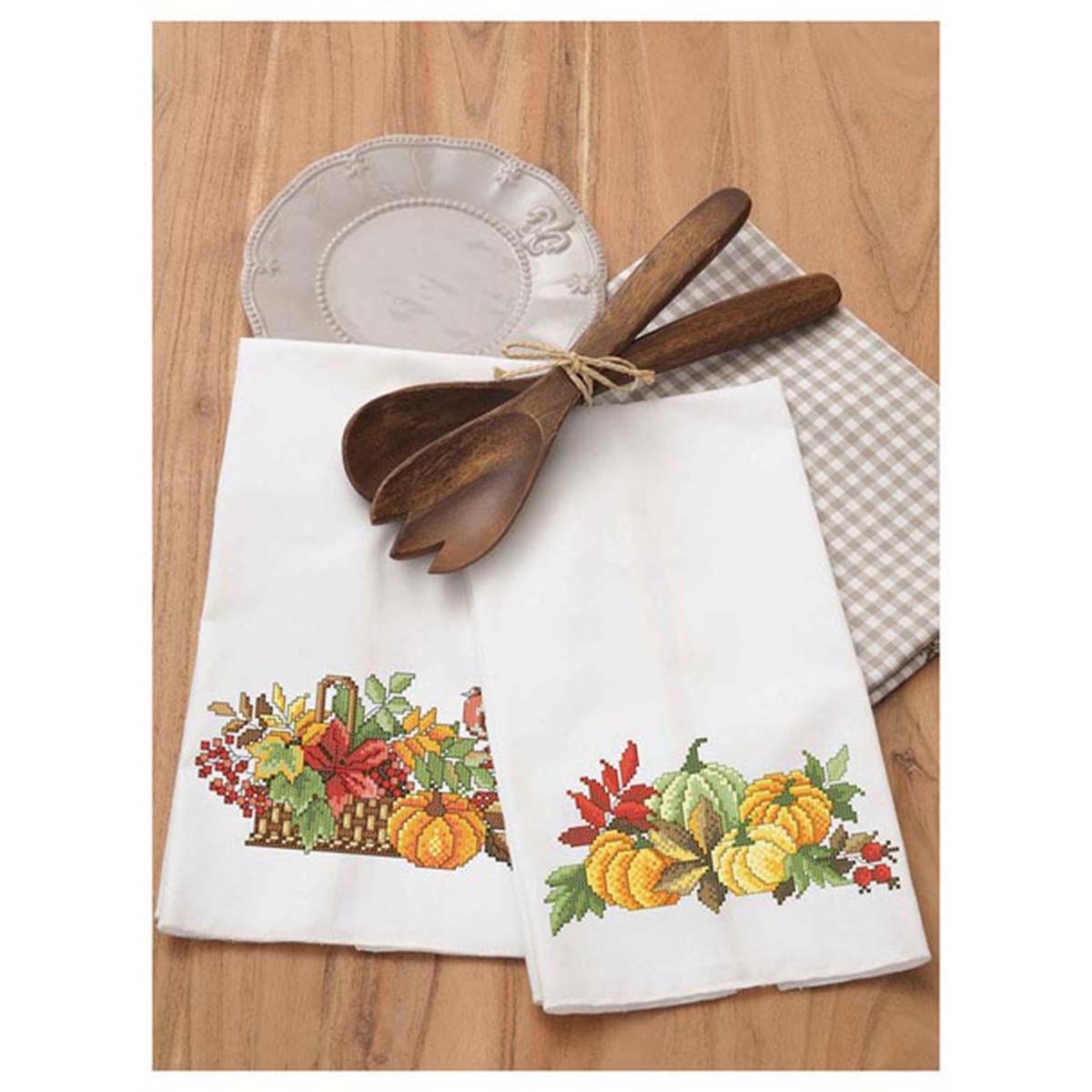 Leisure Arts  Fruits Tea Towels Stamped Cross-Stitch