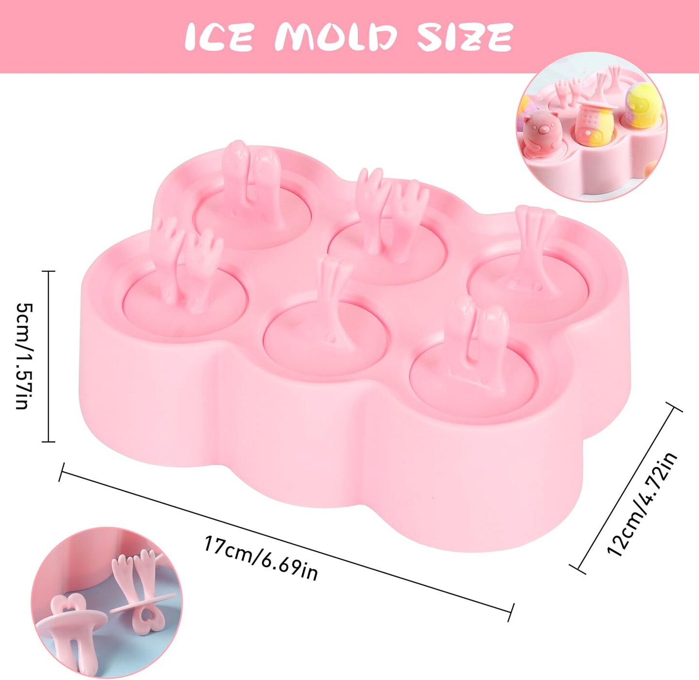 Mini Popsicle Molds Homemade Silicone Popsicle Maker Reusable DIY Ice Cream Popsicle Molds for Kids (Pink)