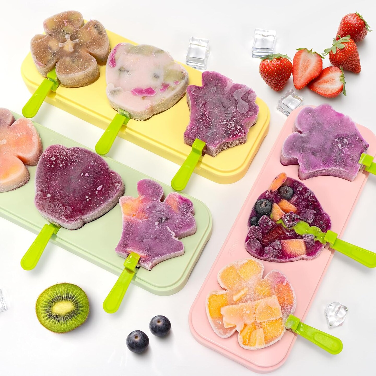 Toddler Popsicle Molds with Sticks - Four-Leaf Clover Popsicle Maker Ice Cream Molds Ice Pop Molds Silicone Popsicle Molds for Kids(Pink)