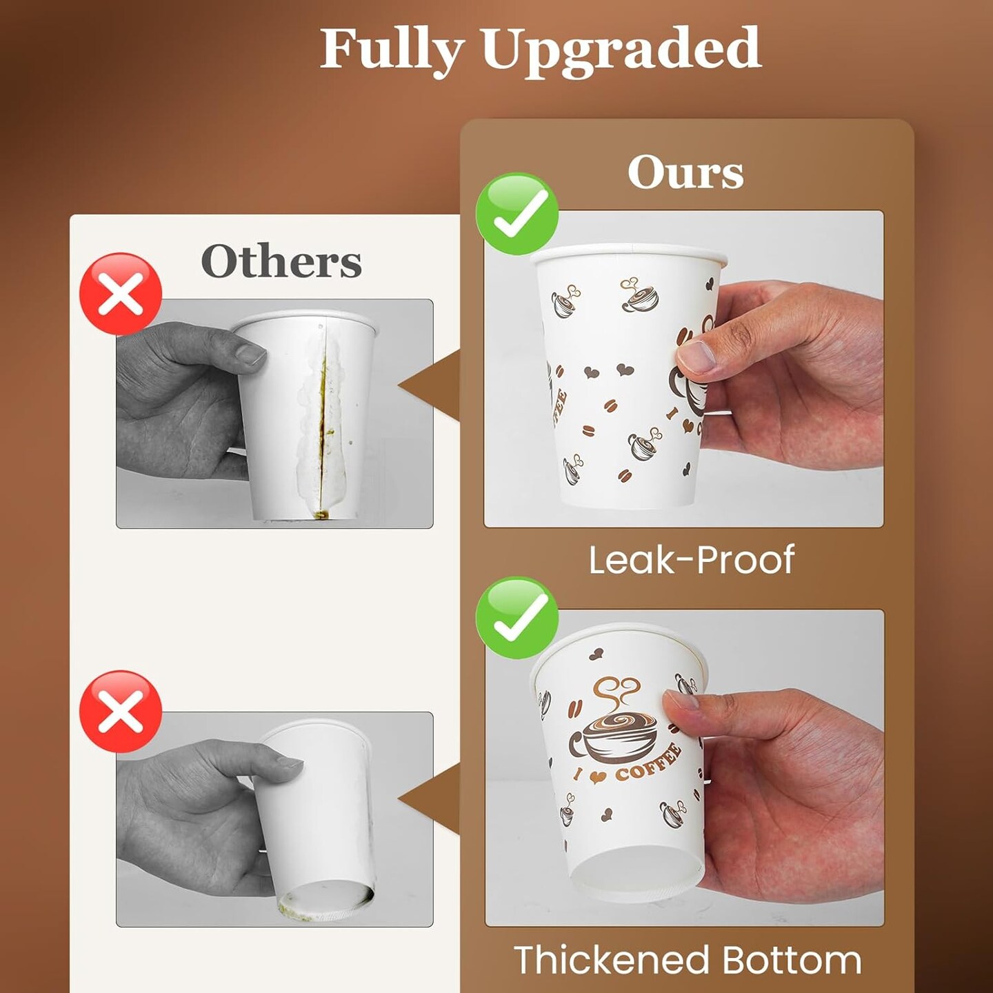 200 Count 12 oz Paper Cups – Thickened Disposable Coffee Cups for Hot & Cold Beverages, Leak-Resistant, Sturdy & Stackable