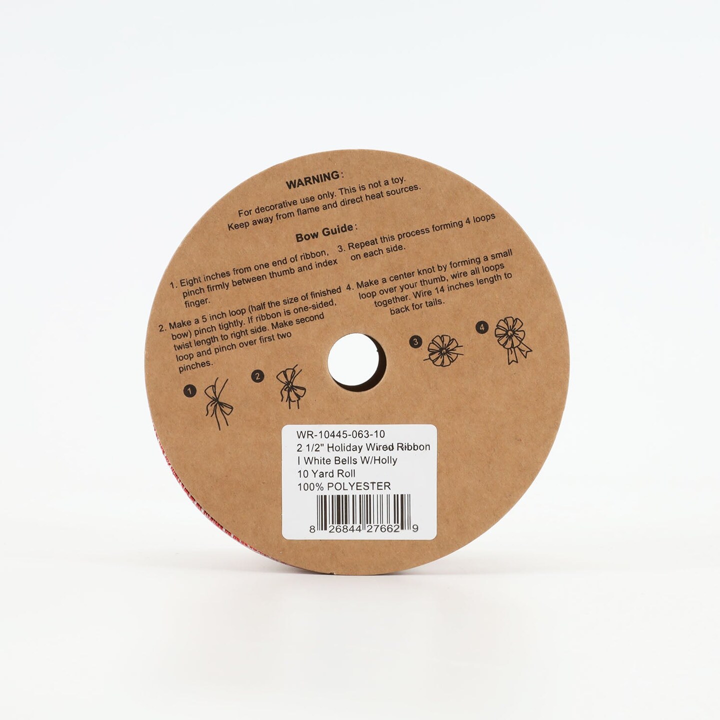 LaRibbons 2 1/2" Holiday Wired Ribbon | White Bells w/ Holly | 10 Yard Roll