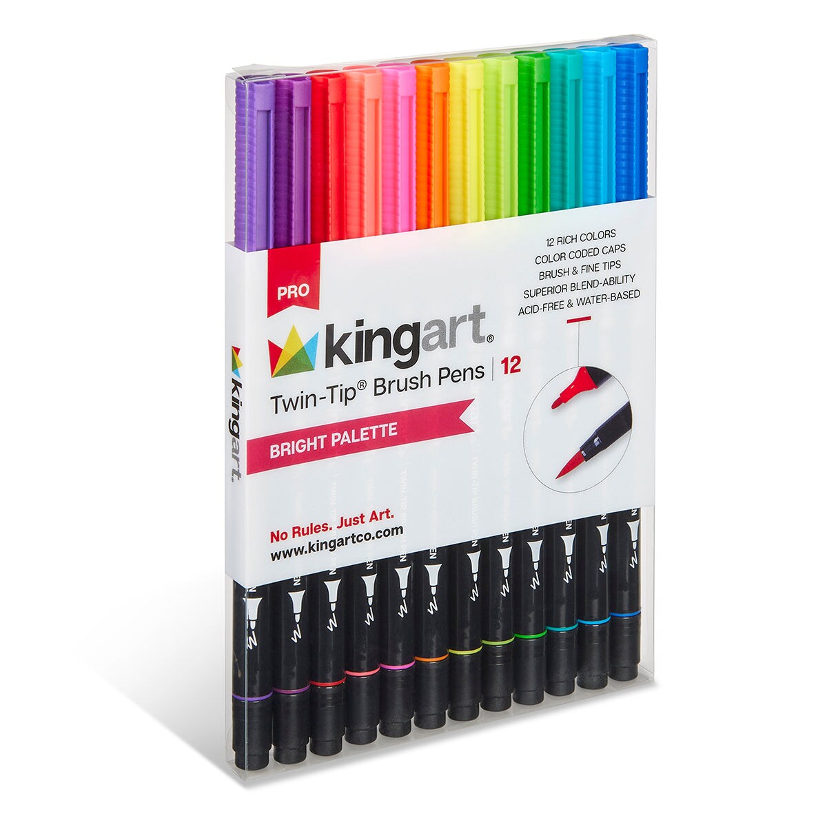 KINGART&#xAE; PRO Twin-Tip&#x2122; Brush Pens, 12 BRIGHT Colors