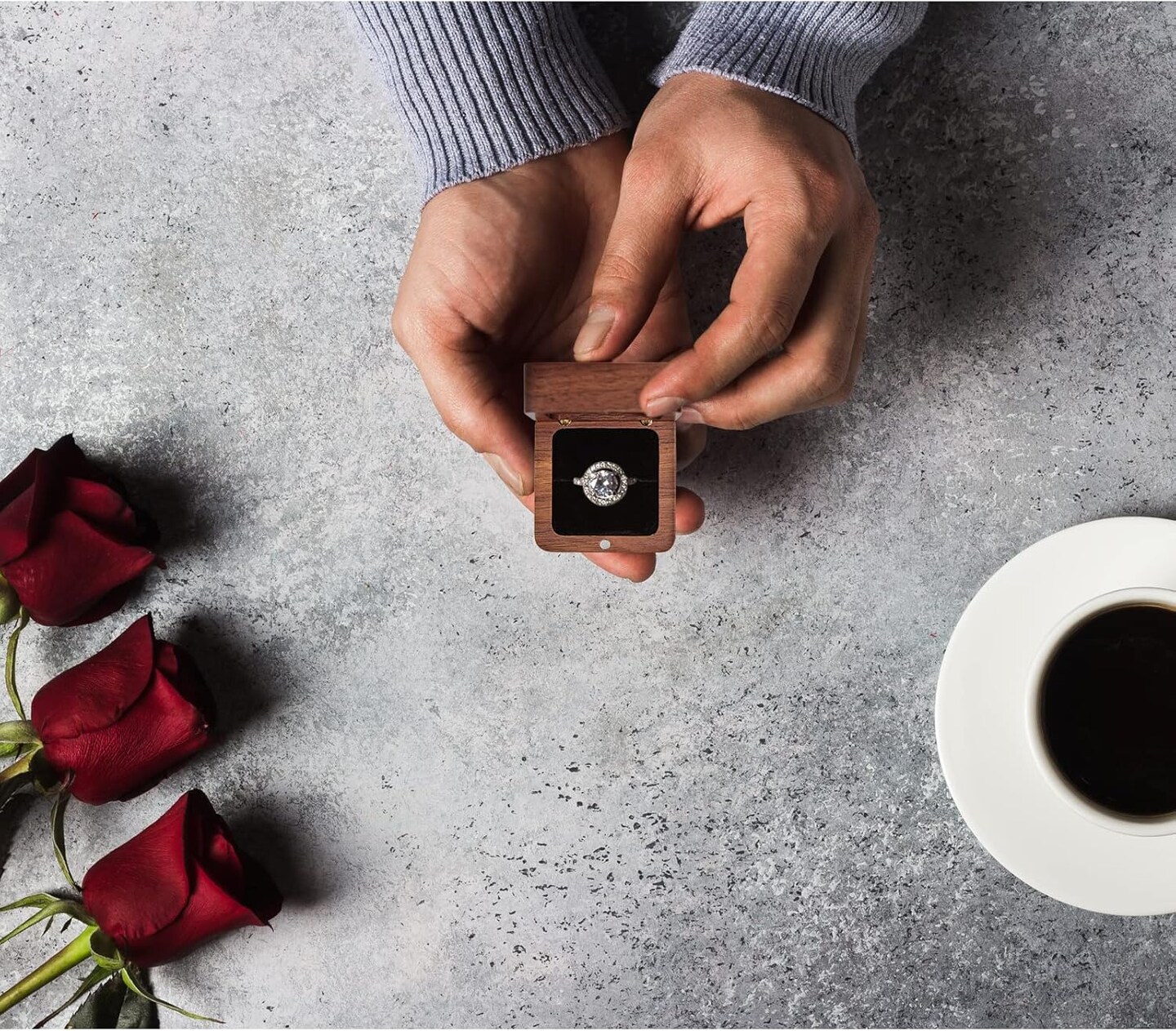 Personalized Wooden Ring Box, Mini Engagement Ring Holder Box with Single Slot, Square Wedding Ring Box for Ring