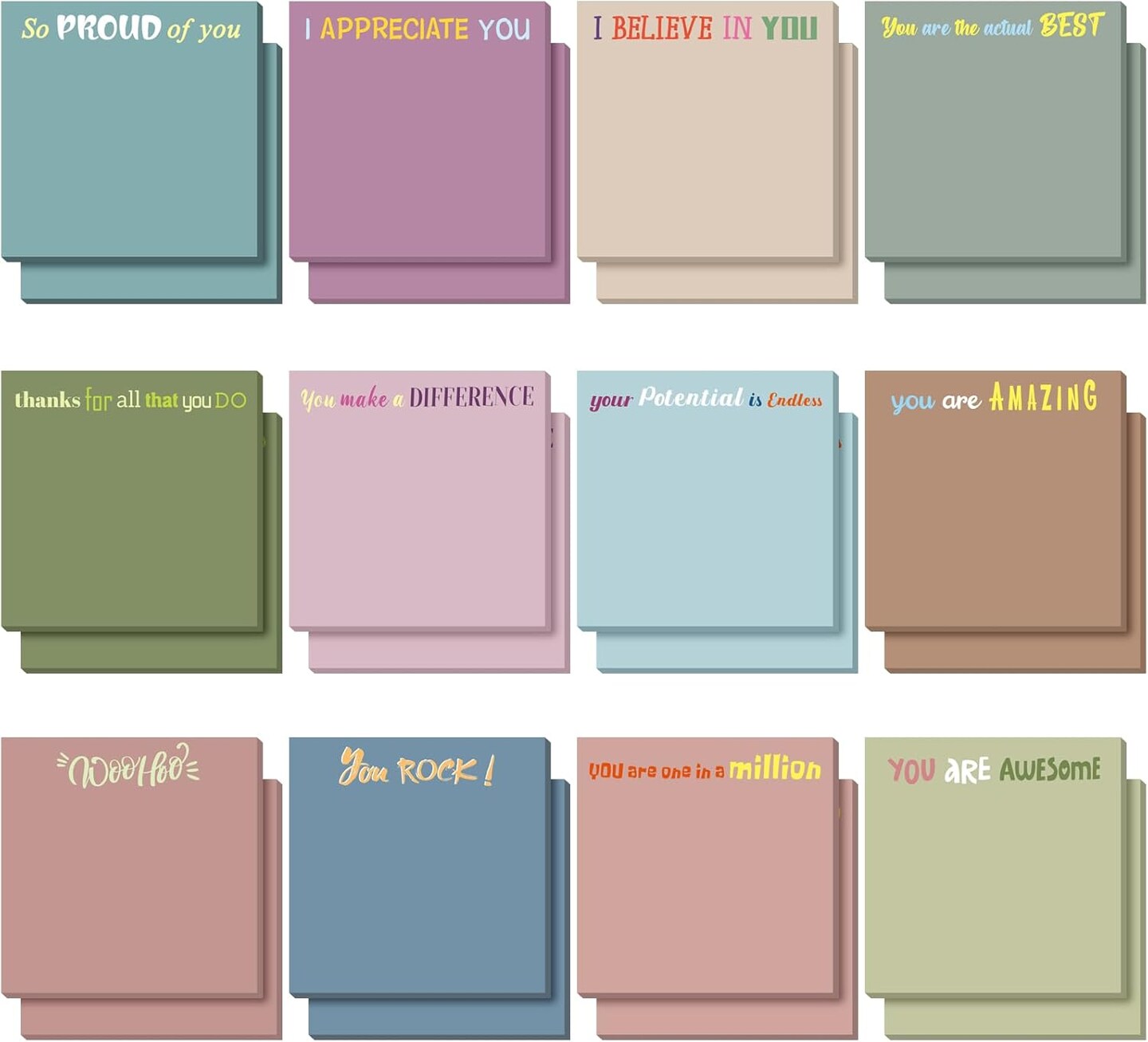 24 Pcs Inspirational Sticky Notes with Lines Cute Motivational Sticky Notes Pad Employee Appreciation Gifts Bulk for Teacher Nurse Coworkers Office Supplies 3 x 3''(Morandi Color,Thank You)