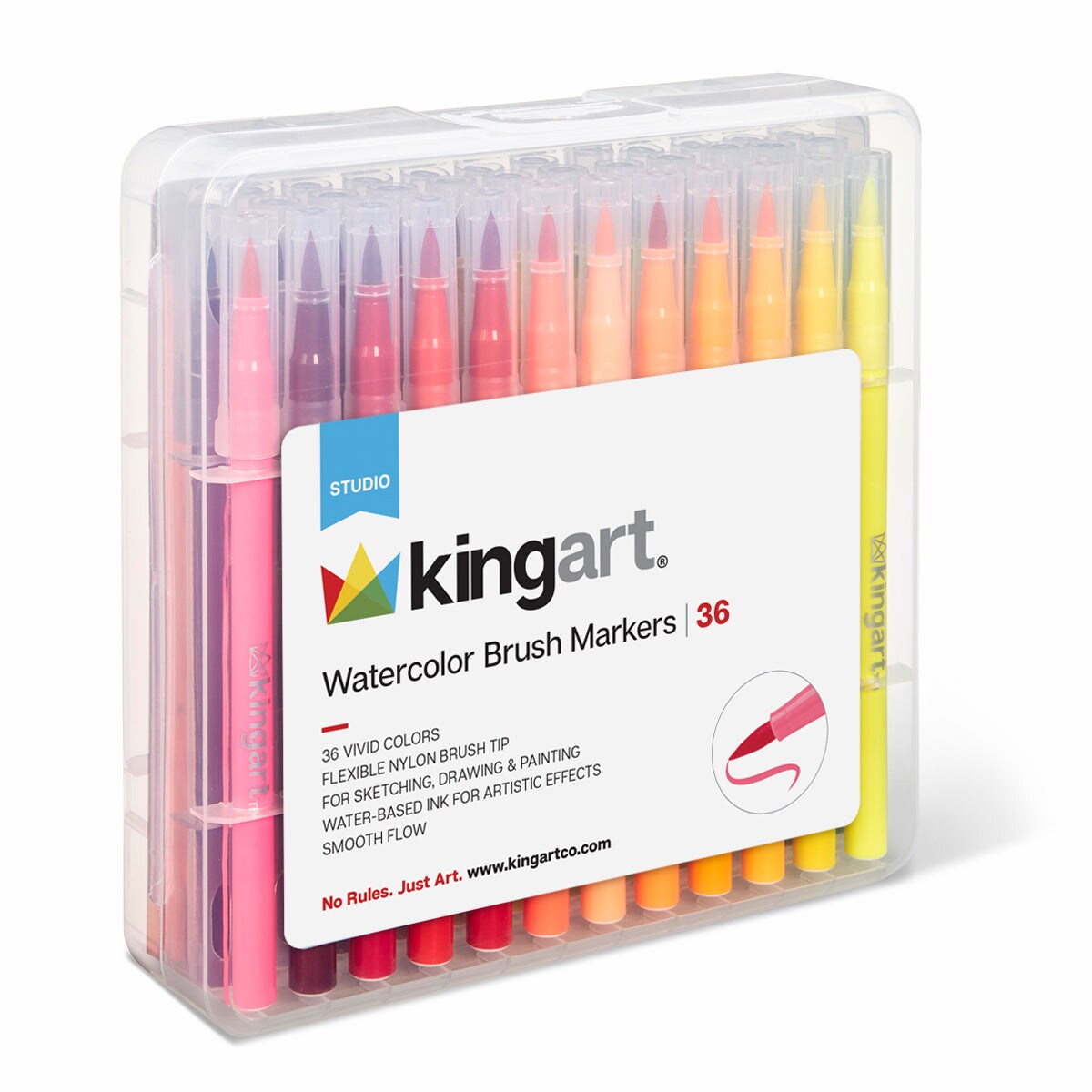 KINGART&#xAE; Watercolor Brush Markers, Storage Case, Set of 36 Unique Colors