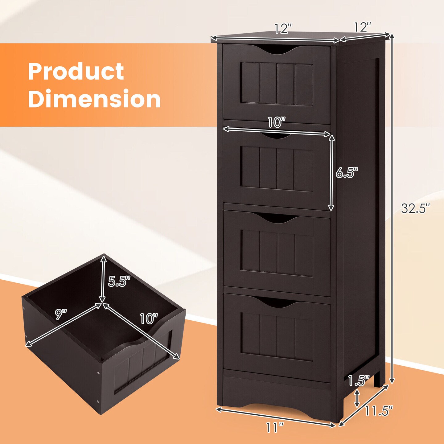 Freestanding Storage Cabinet 4 Drawers with Anti-Toppling Device and Waterproof Surface
