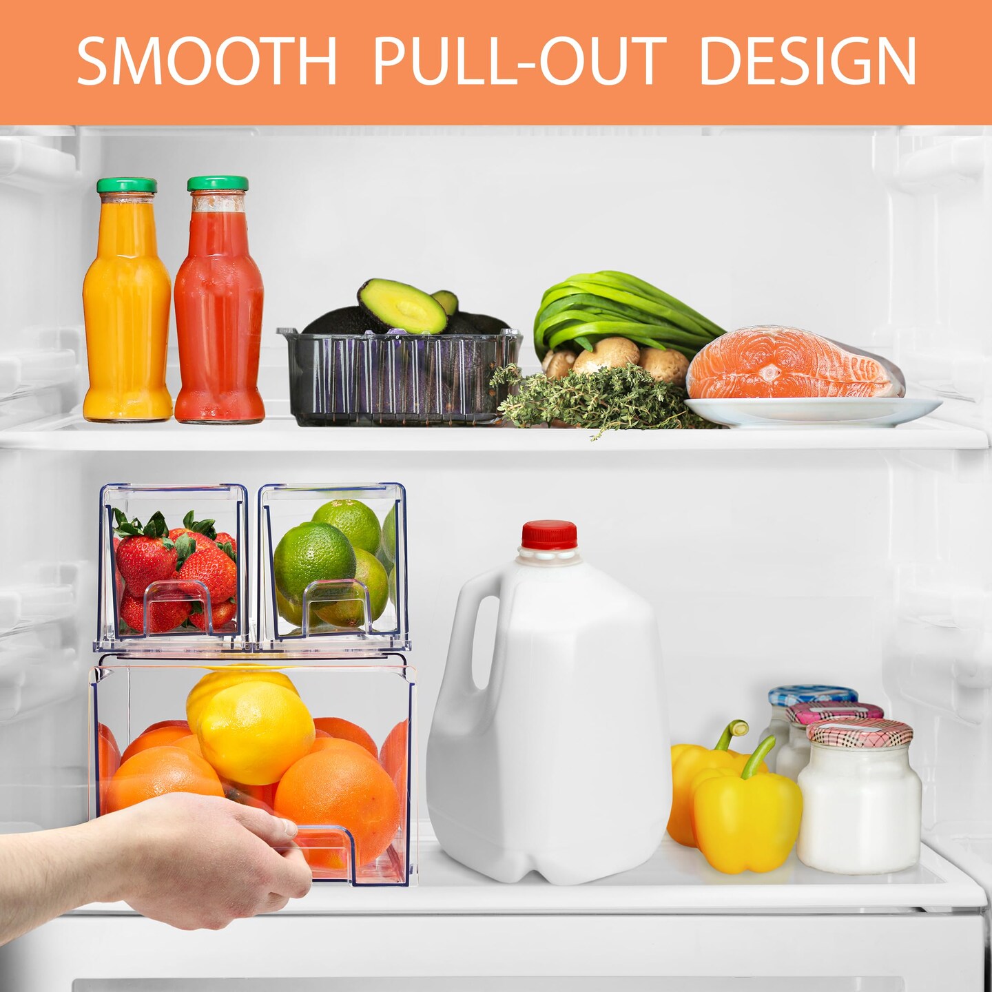 Sorbus Clear Stackable Pull Out Refrigerator Organizer Bins - for Kitchen, Refrigerator, Freezer, Organization and Storage