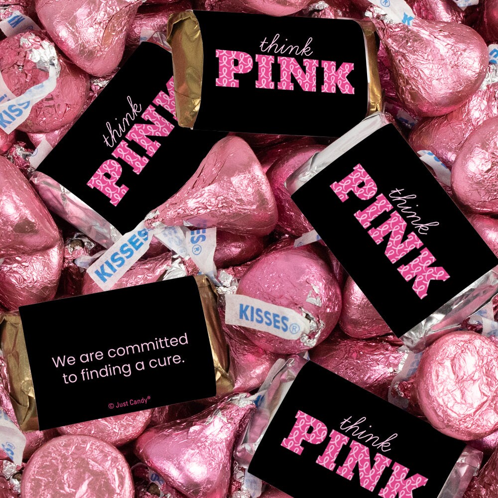 124 Pcs Breast Cancer Awareness Wrapped Assorted Hershey's Miniatures and Kisses Mix by Just Candy - Think Pink (1.52lb)