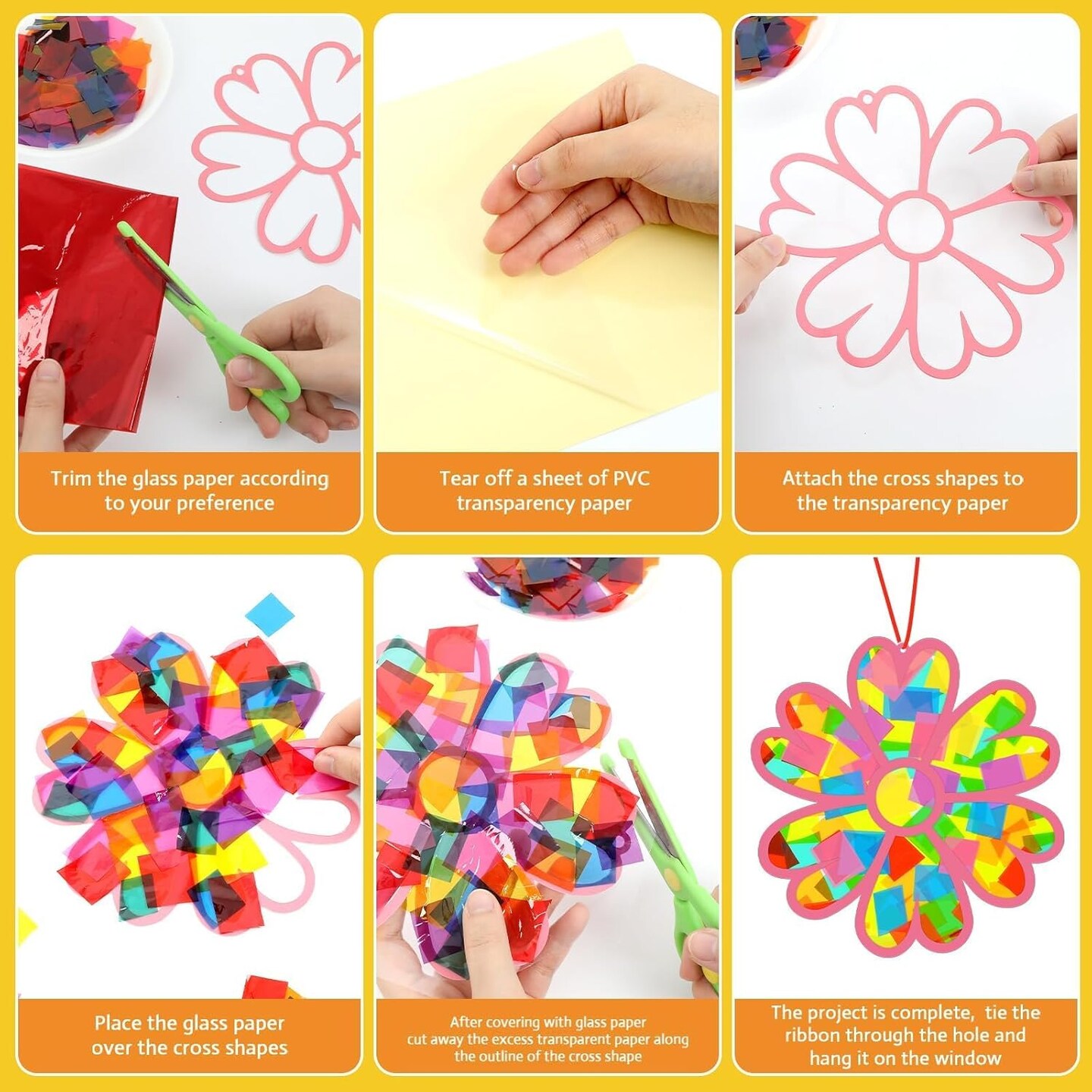 Flower Spring Suncatchers Crafts Kit DIY Floral Window Stained Glass Effect Paper Spring Home School Classroom Decoration Art Craft Creative Activity Project