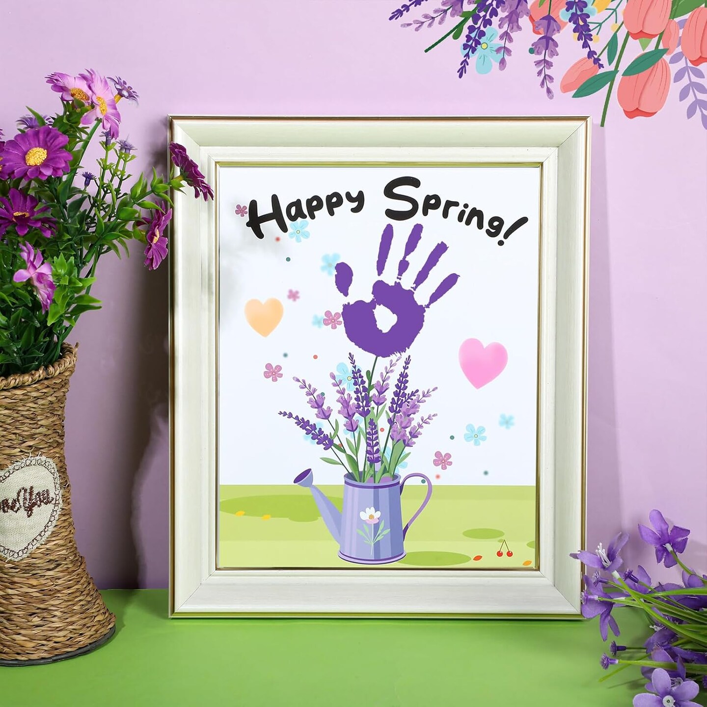 30 Pcs Spring Flower Handprint Activity Crafts Greeting Cards with 3 Pcs Large Ink Pads Spring DIY Craft Kits Break Activity Gift Supplies